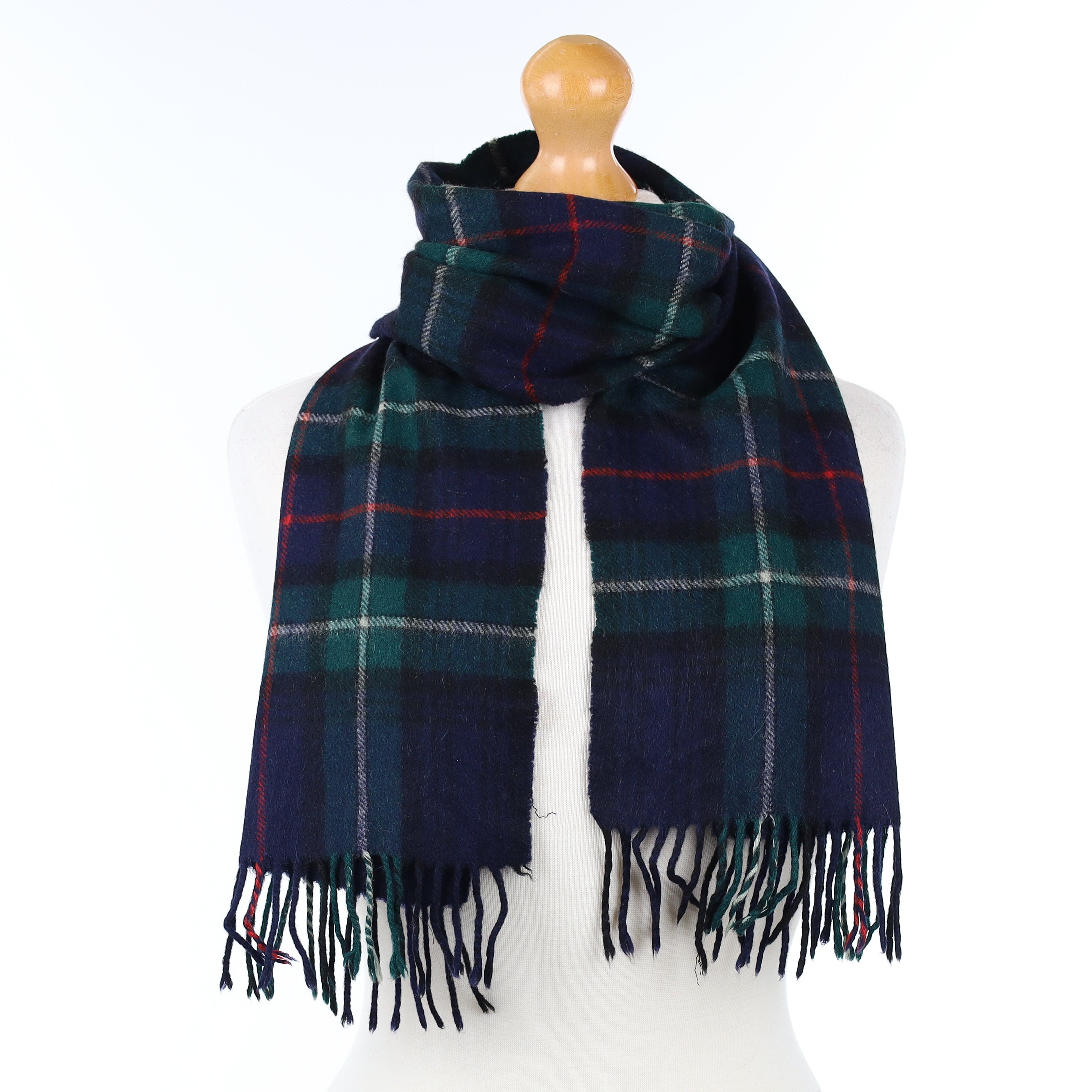 Navy Blue Green and Red Plaid Cashmere Woven Scarf