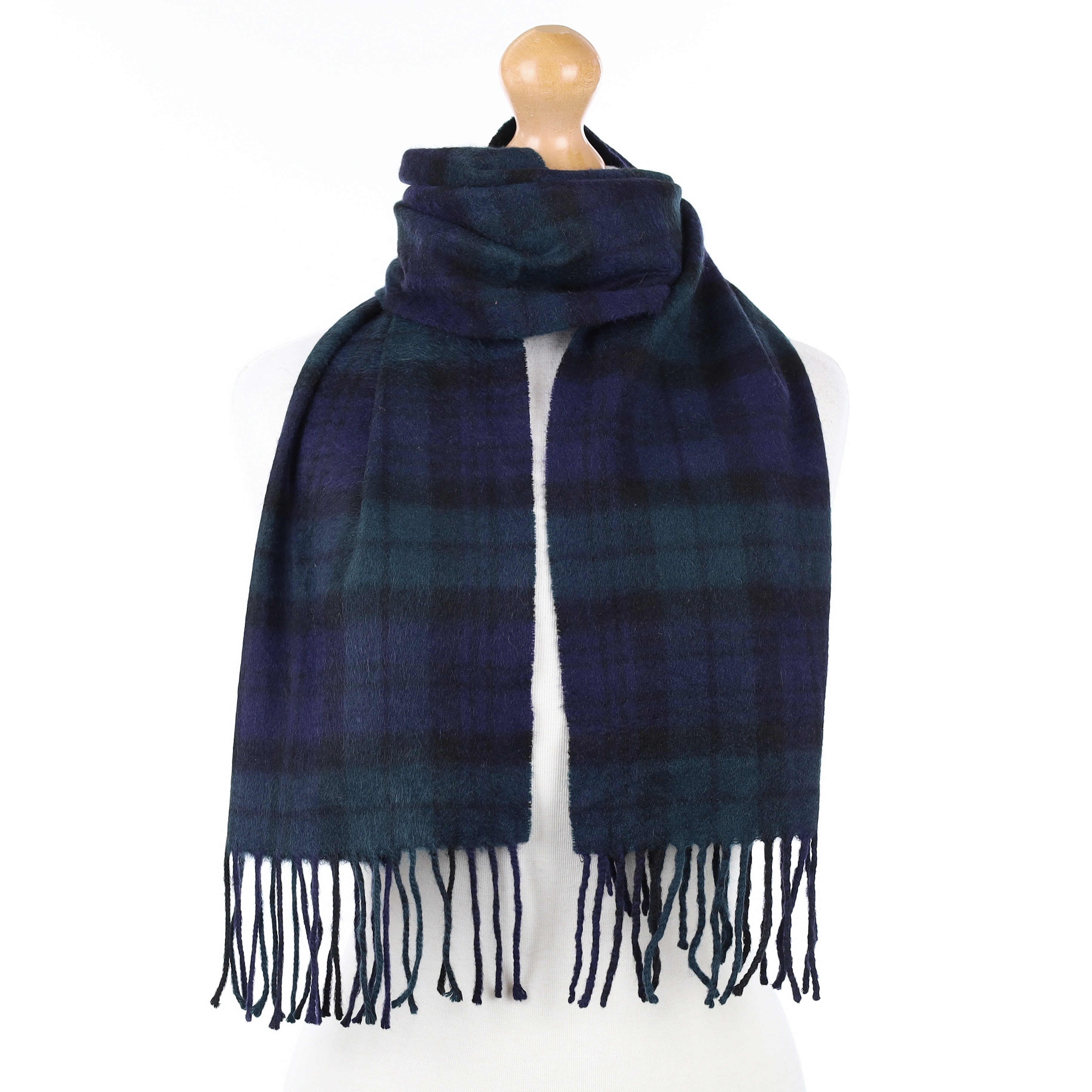 Black Green and Blue Plaid Cashmere Woven Scarf