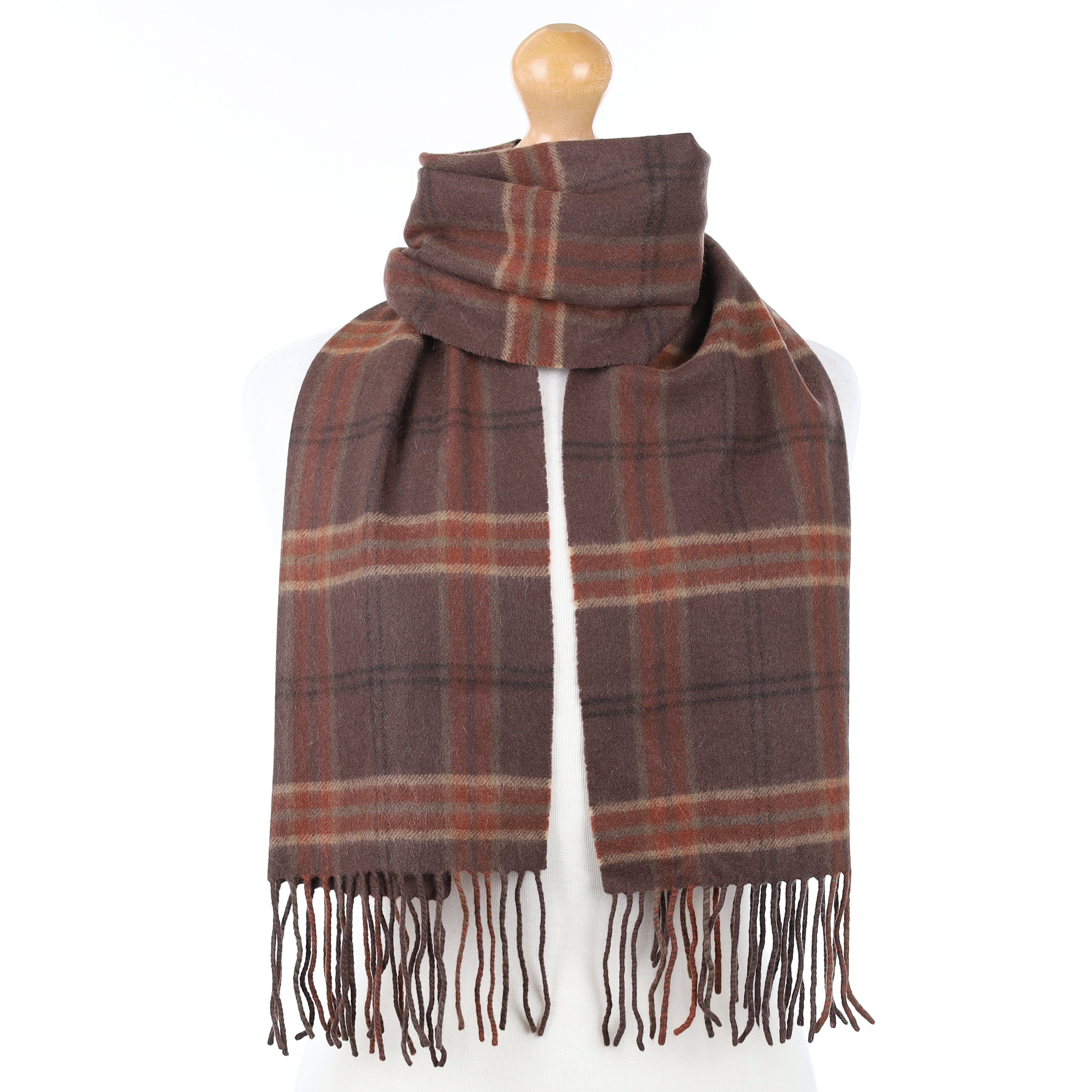 Brown and Rust Plaid Cashmere Woven Scarf