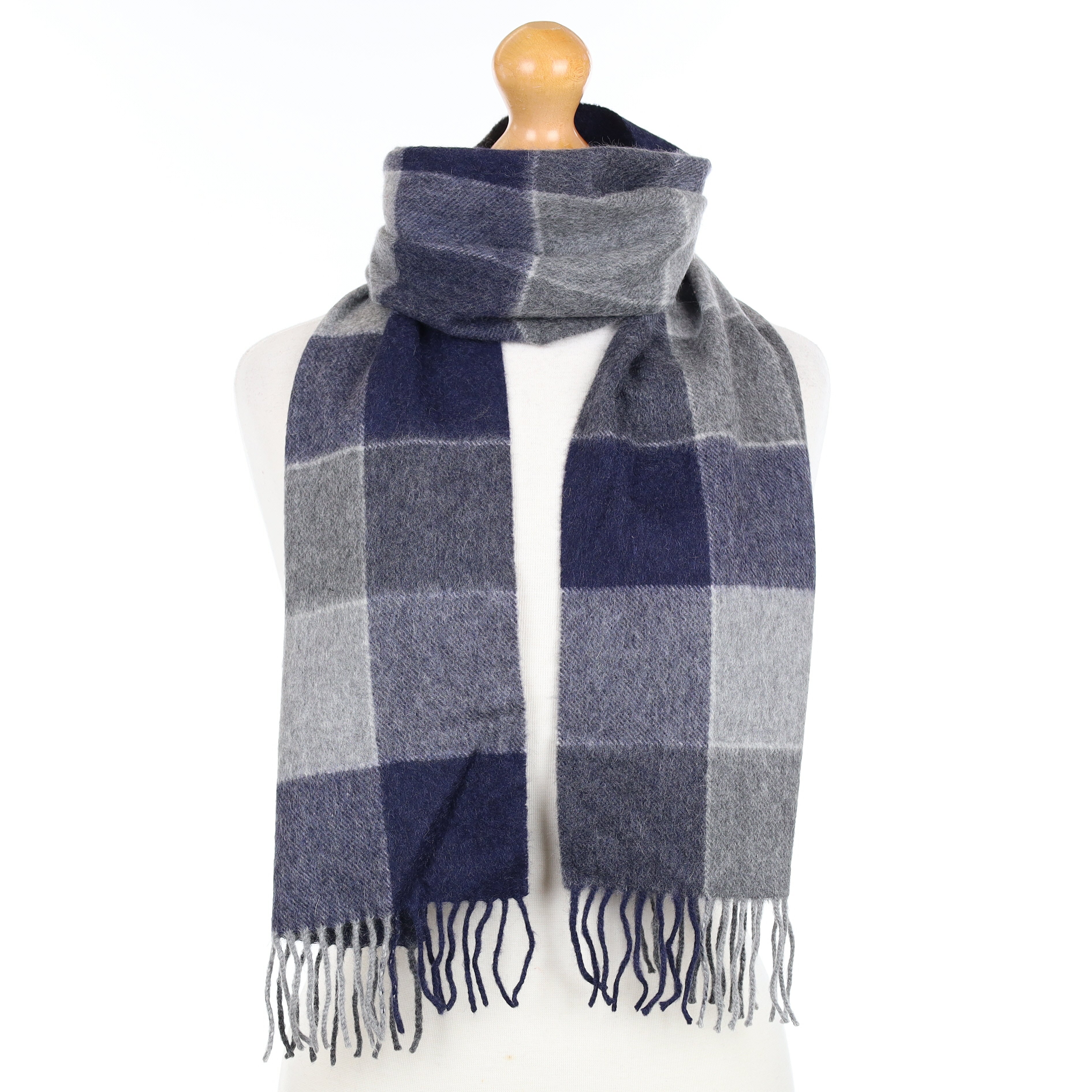 Scottish Grey and Blue Checked Cashmere Woven Scarf