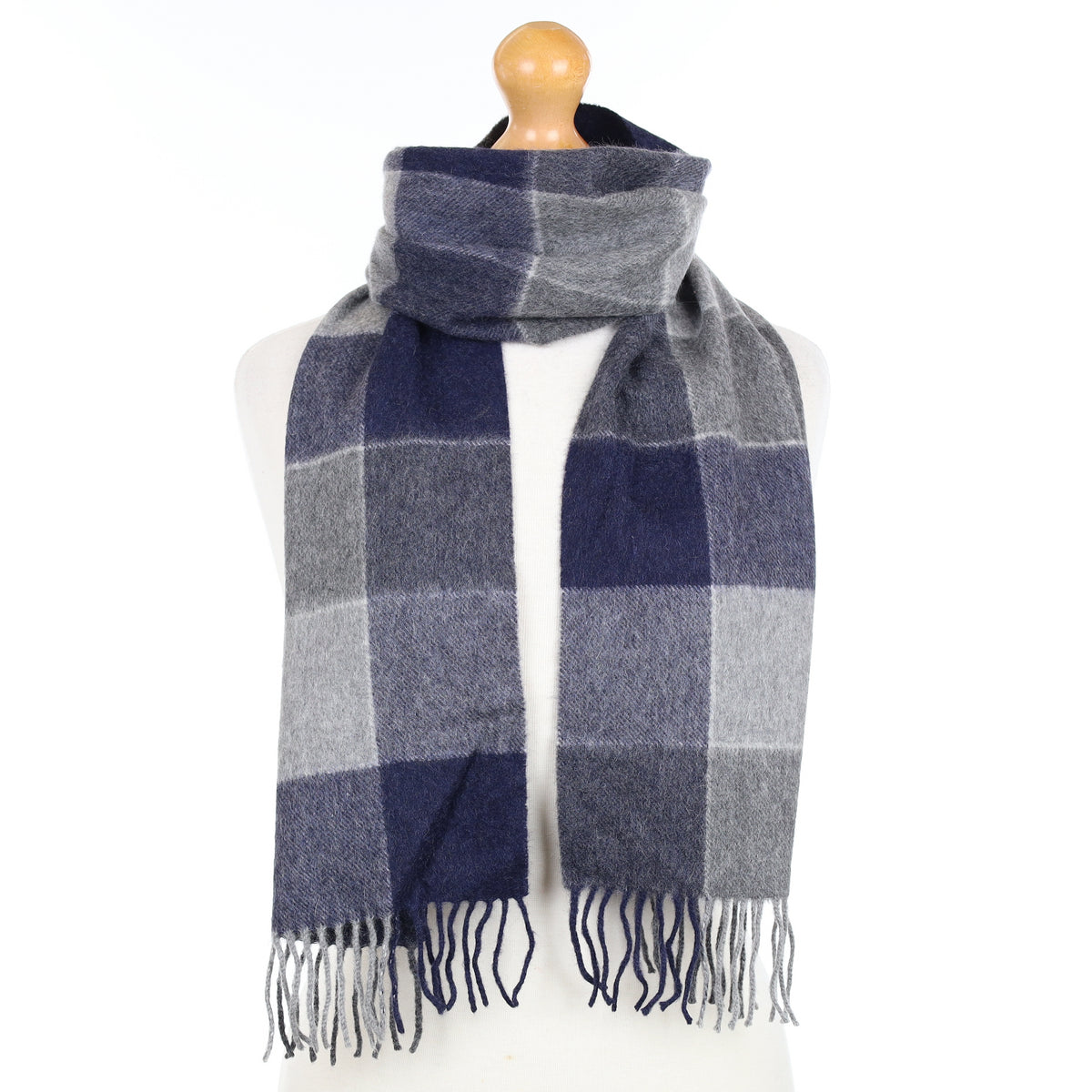 Scottish Grey and Blue Checked Cashmere Woven Scarf