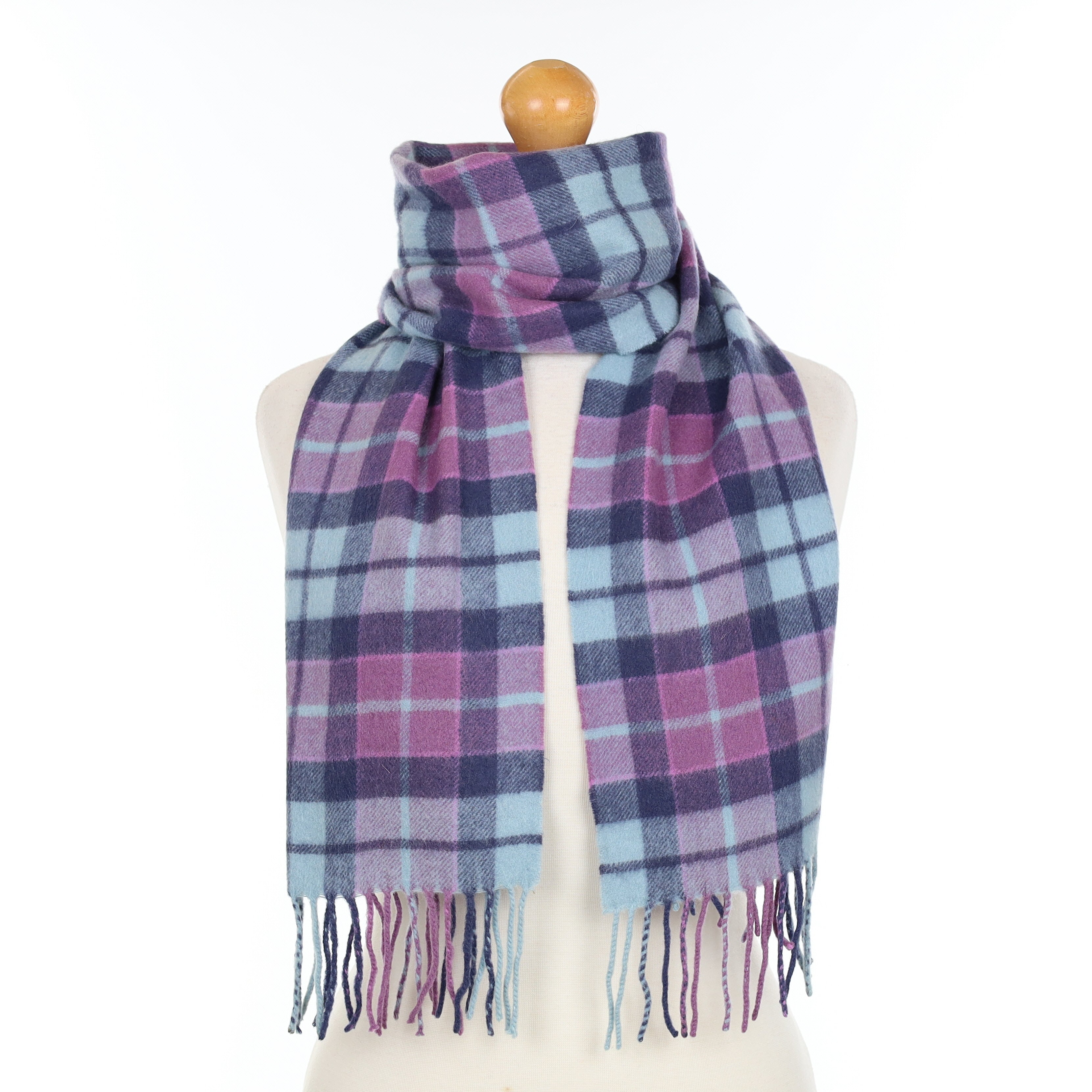 Purple and Blue Checked Cashmere Woven Scarf