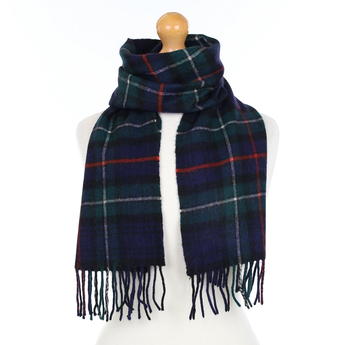 Navy Blue Green and Red Plaid Cashmere Woven Scarf