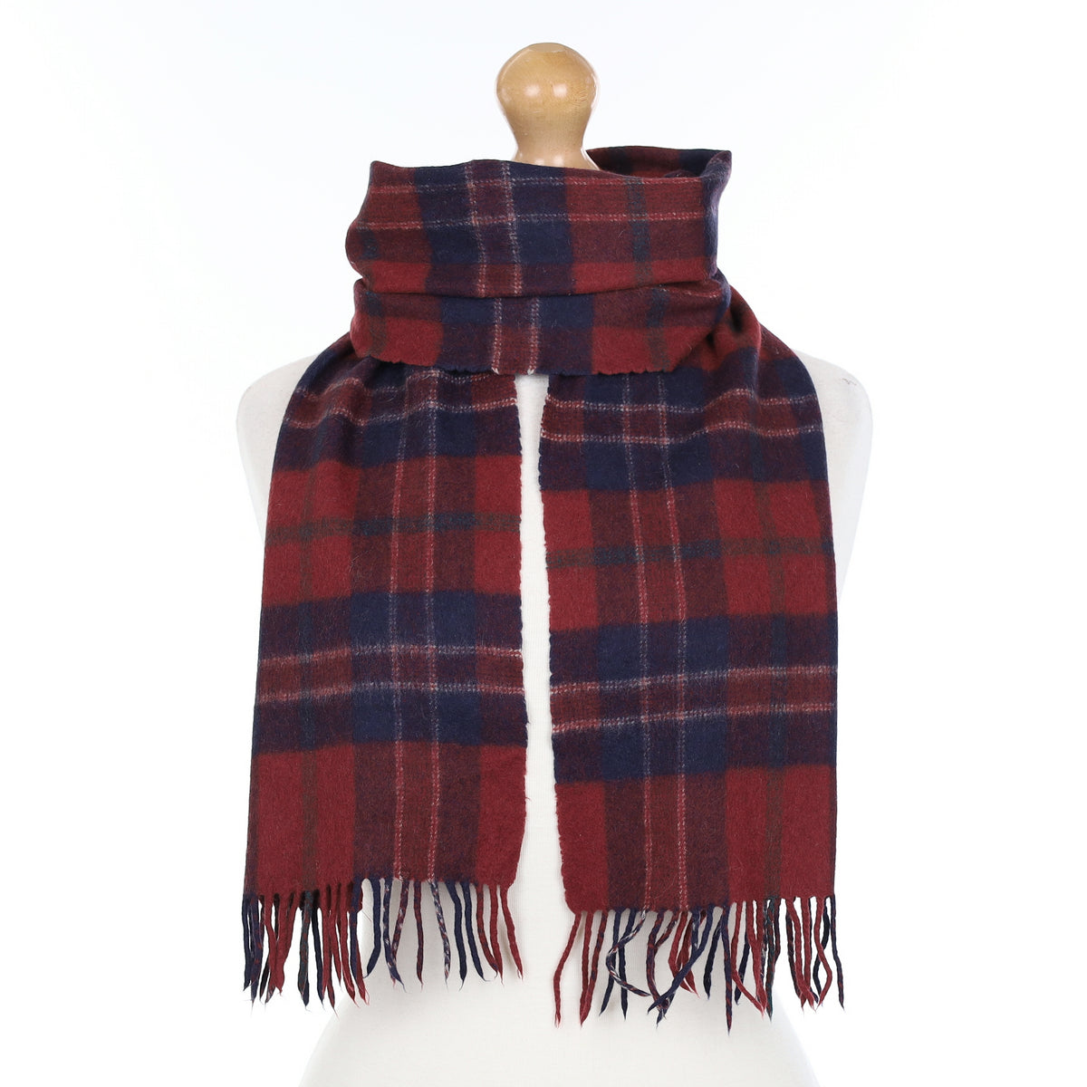 Red and Blue Plaid Cashmere Woven Scarf