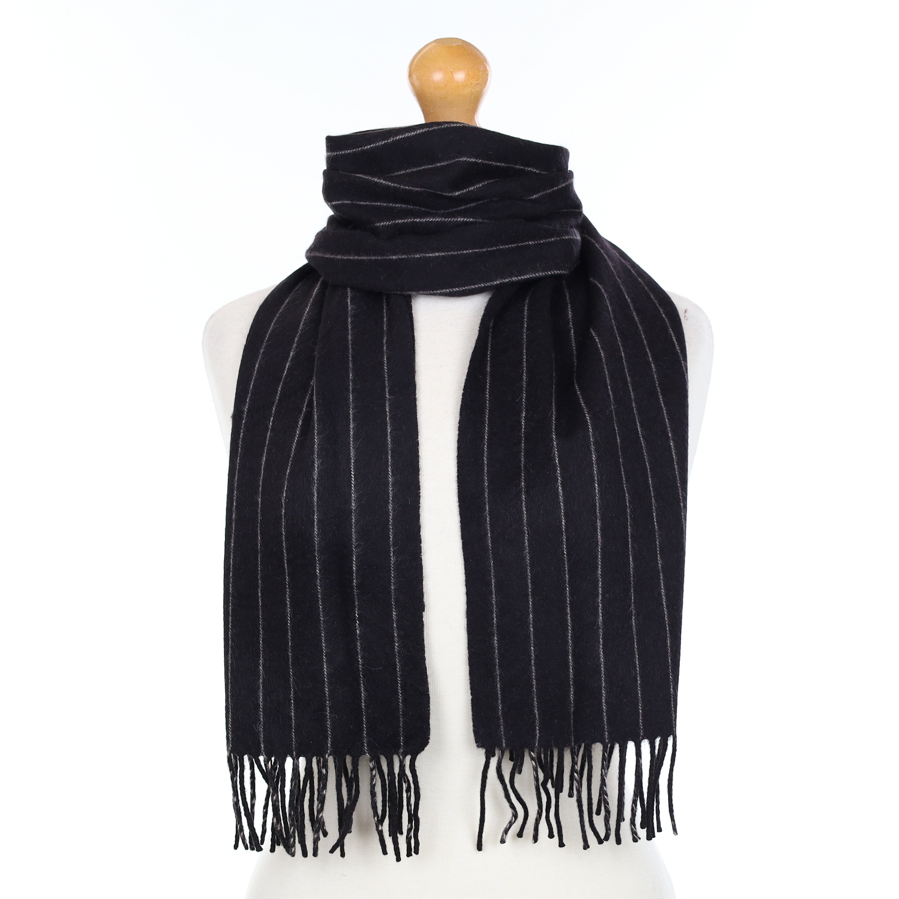 Black and Cream Striped Cashmere Woven Scarf