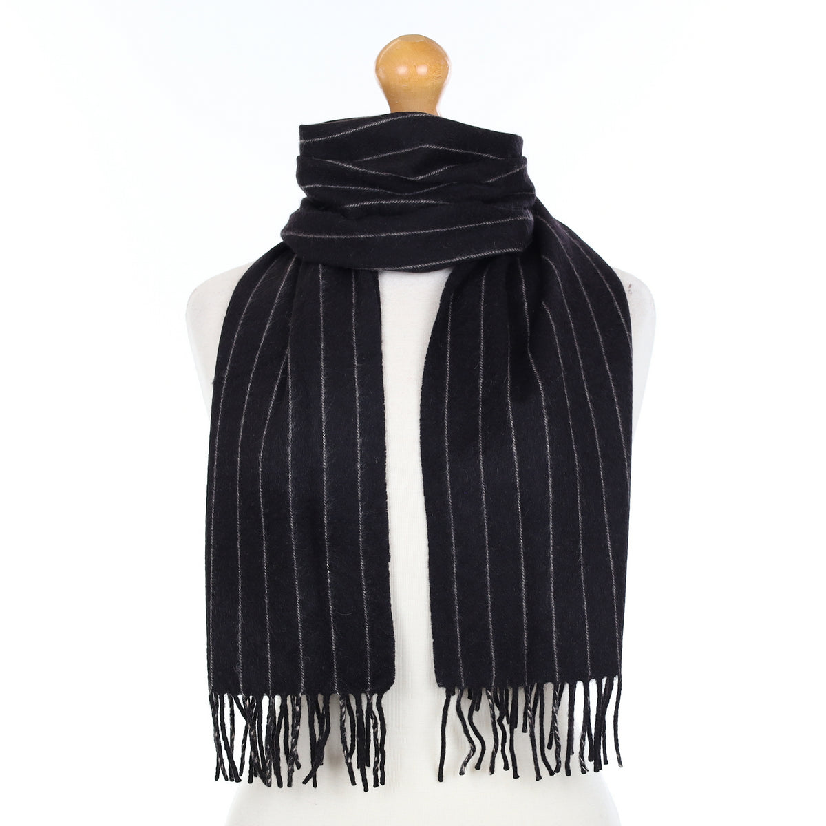 Black and Cream Striped Cashmere Woven Scarf