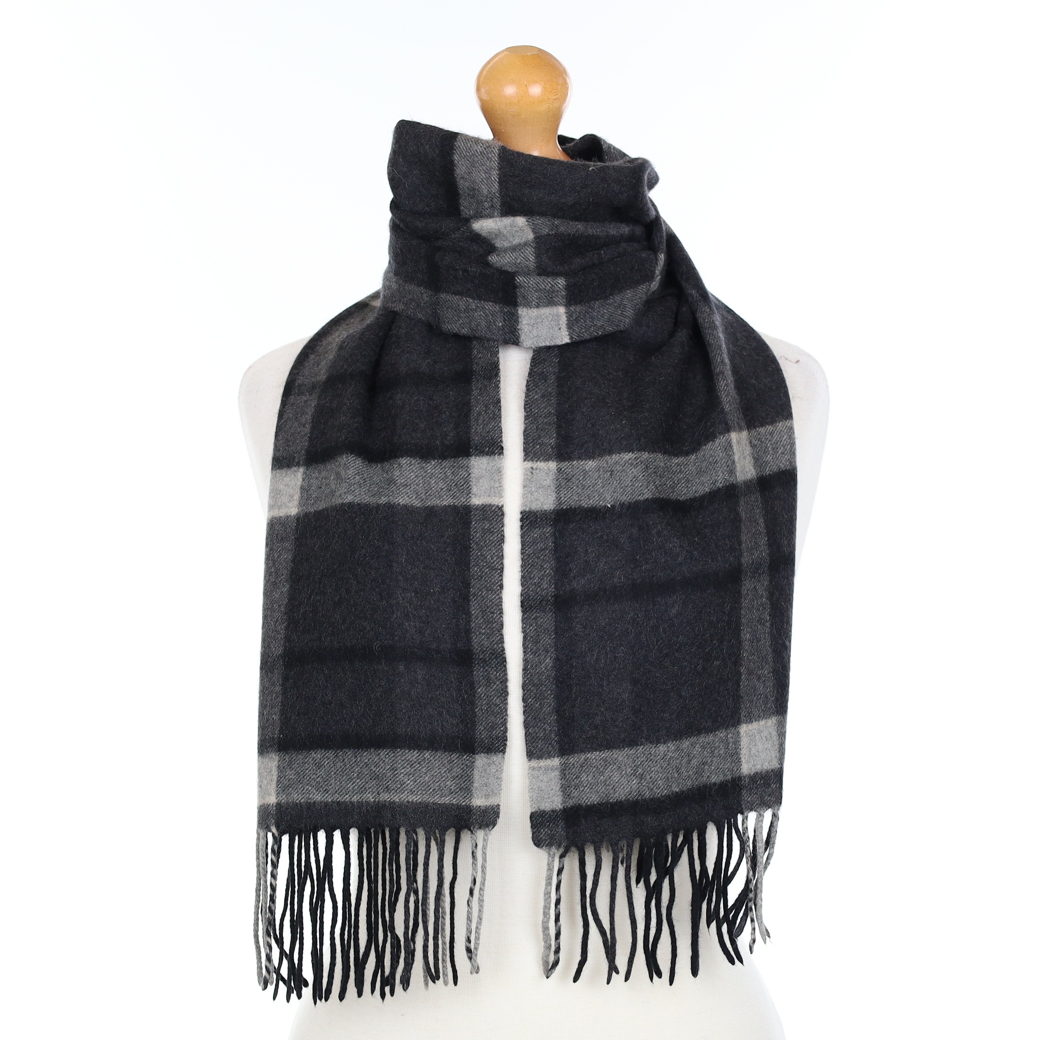 Charcoal and Slate Grey Pattered Cashmere Woven Scarf
