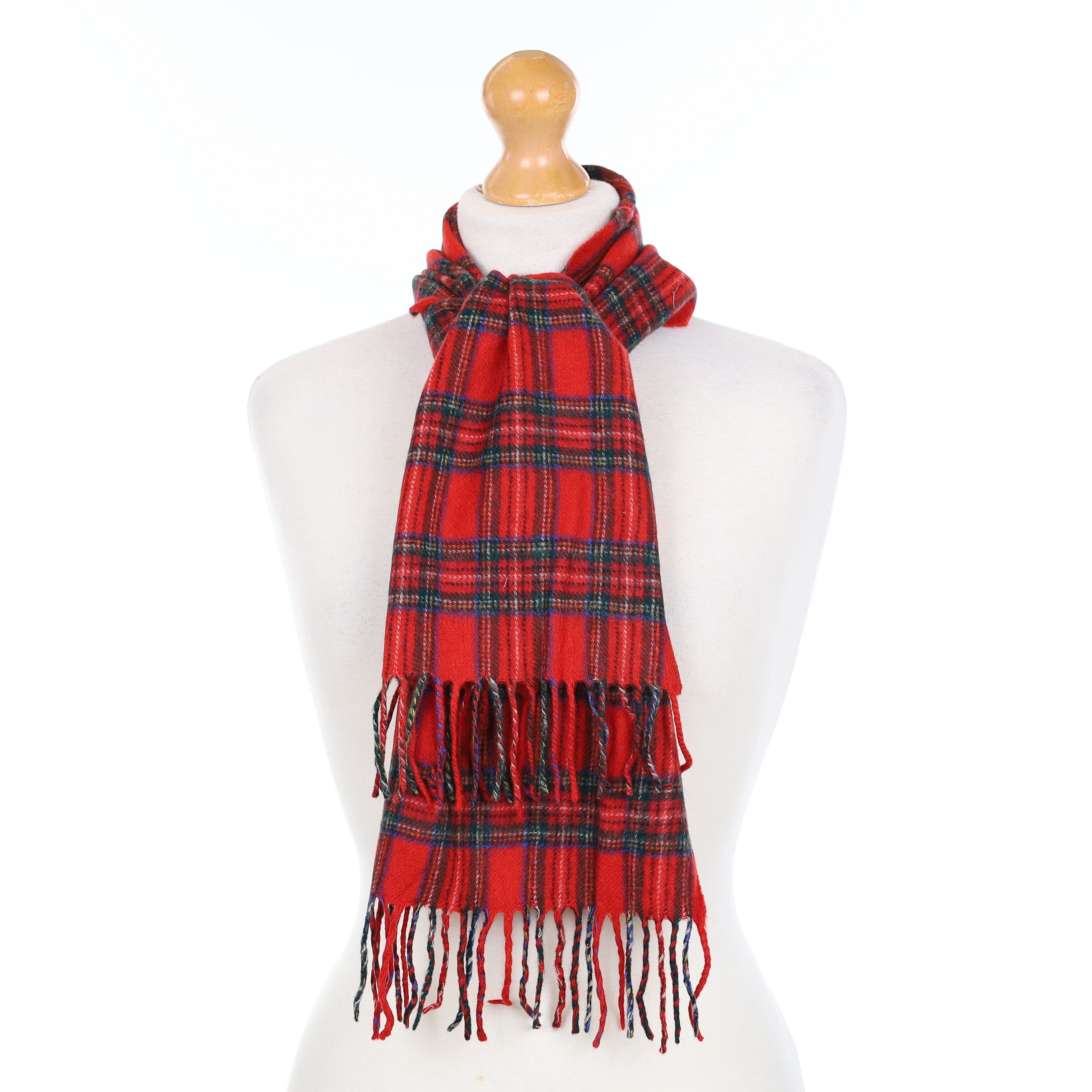 Red Green and Blue Plaid Cashmere Woven Scarf