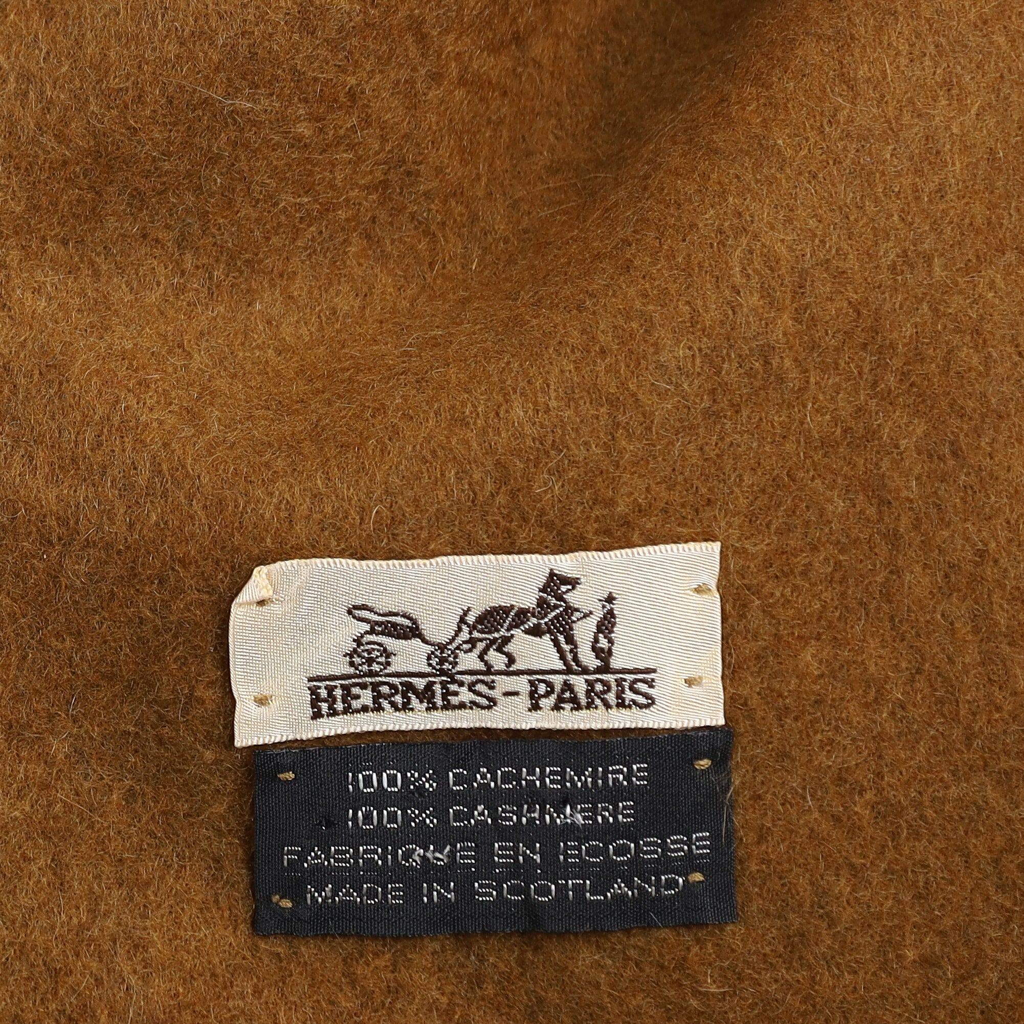 Scottish Hermès Deep Caramel Vintage Cashmere Woven Scarf