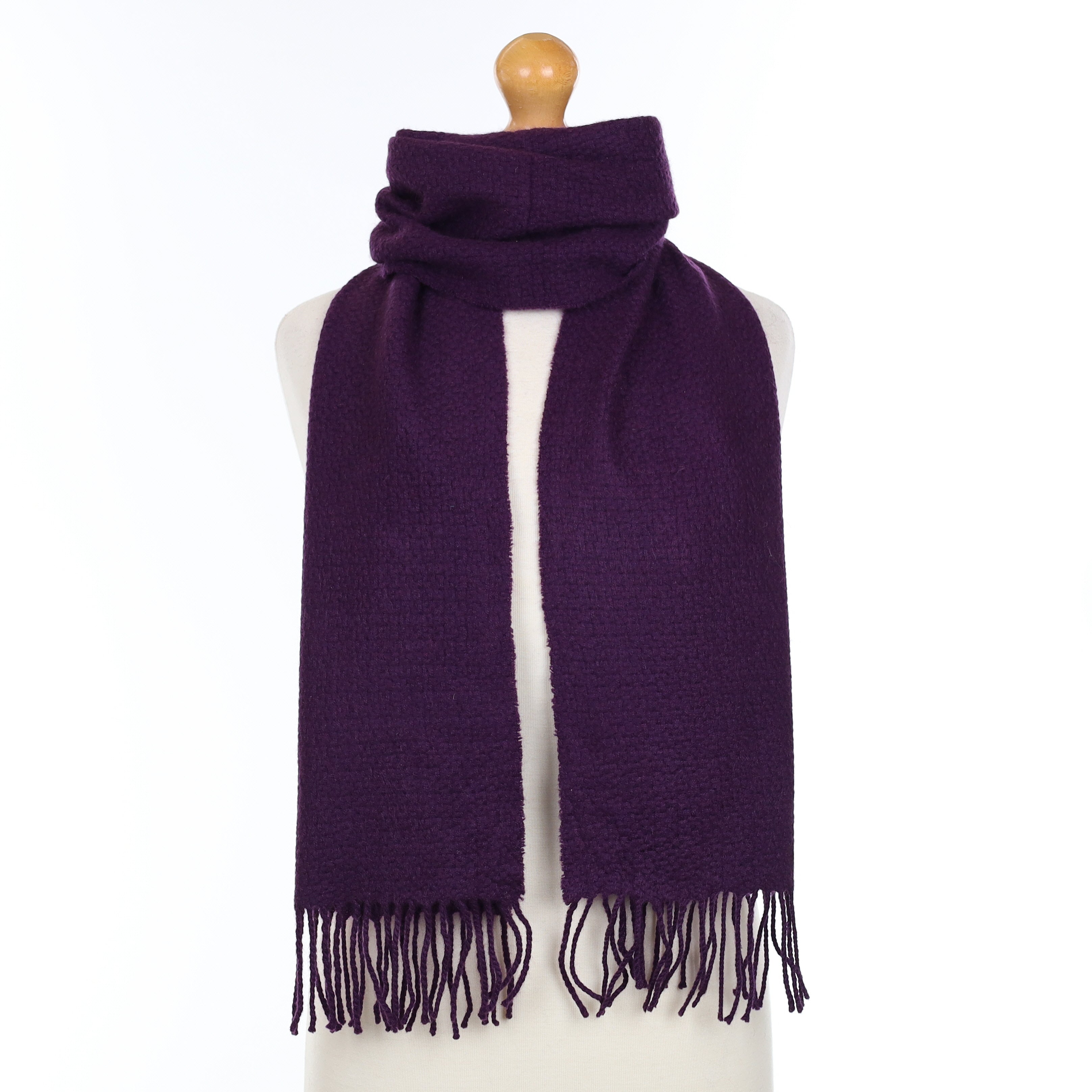 Aubergine Purple Textured Knit Cashmere Woven Scarf