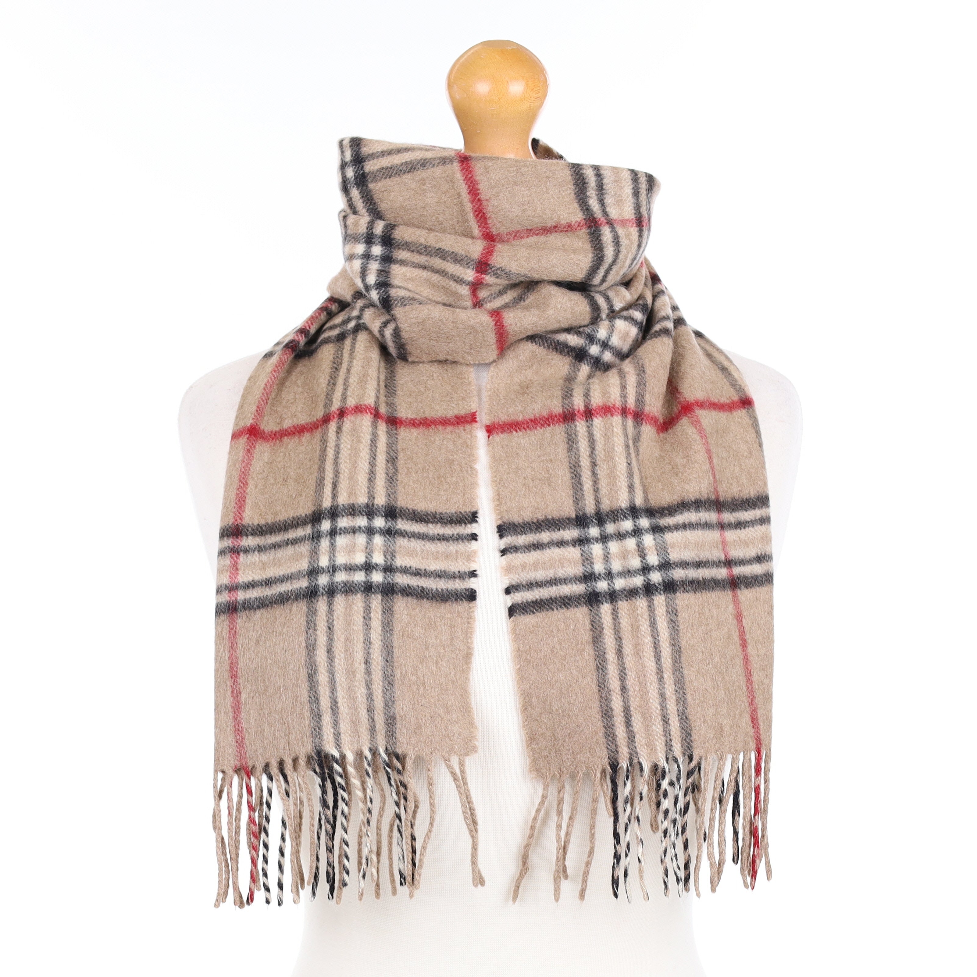 Fawn Grey and Red Cashmere Woven Scarf