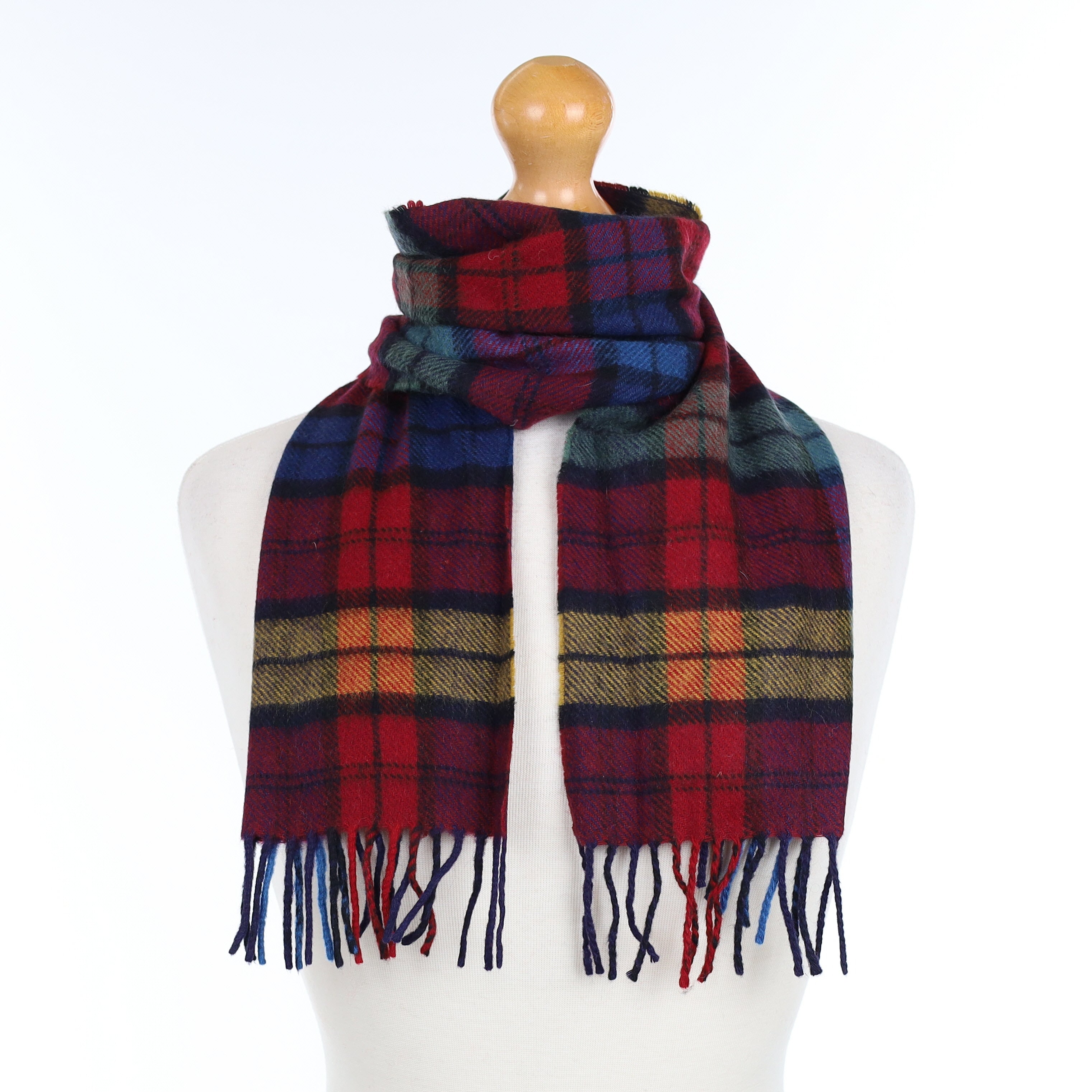 Red Blue and Yellow Checked Cashmere Woven Scarf
