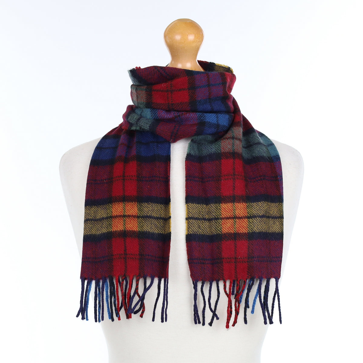 Red Blue and Yellow Checked Cashmere Woven Scarf