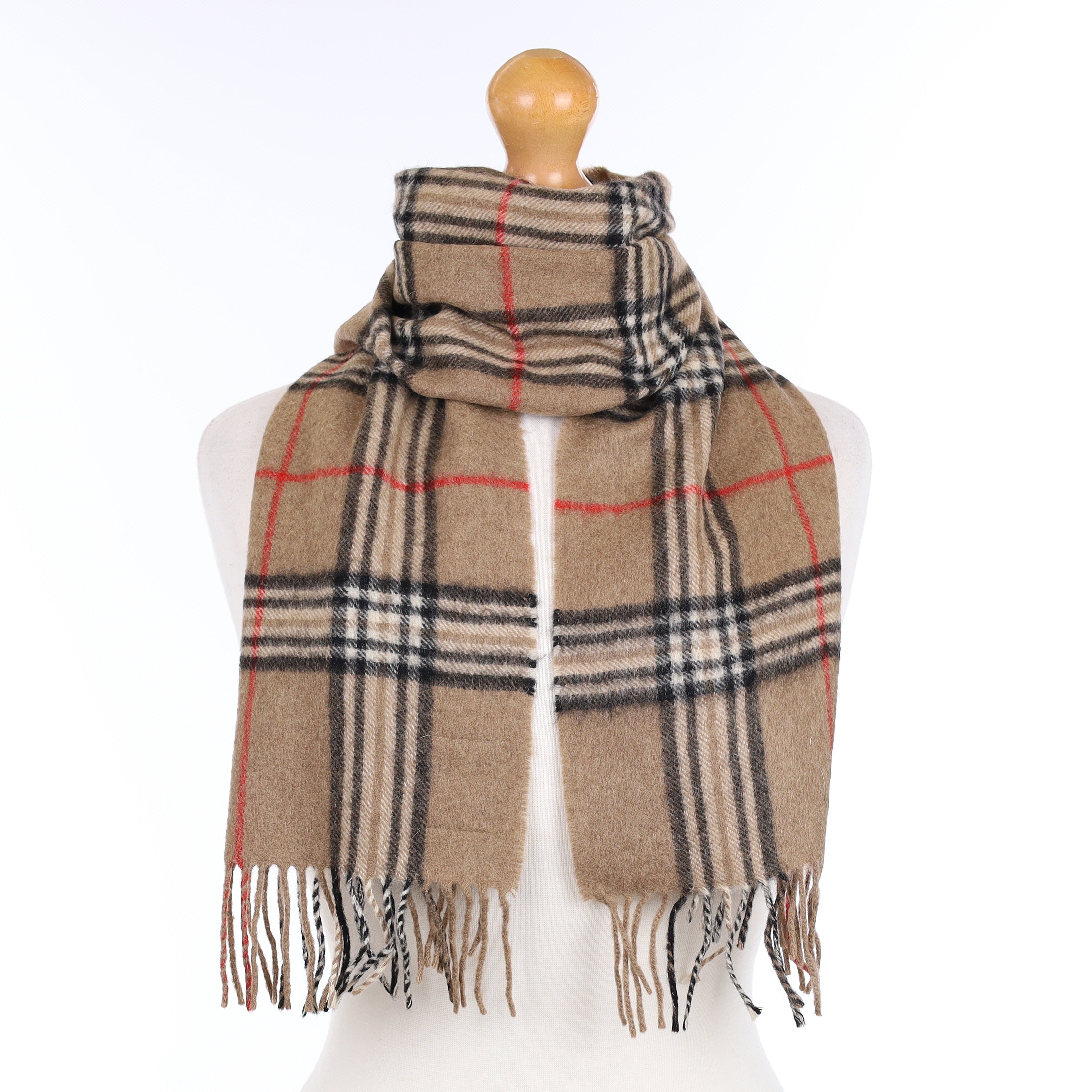 Fawn Red and Black Plaid Cashmere Woven Scarf