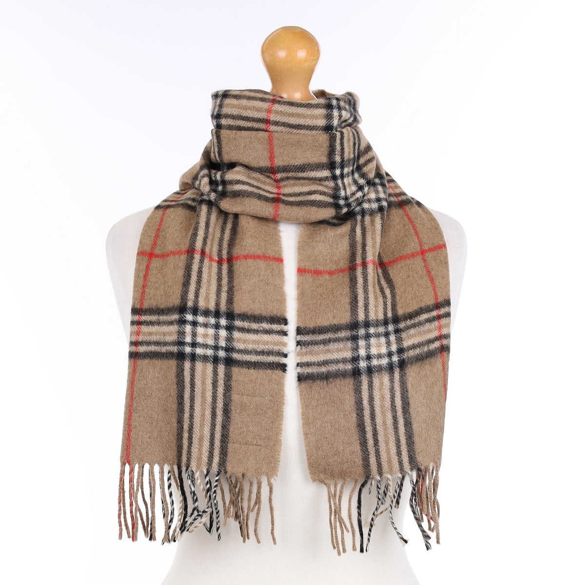 Fawn Red and Black Plaid Cashmere Woven Scarf