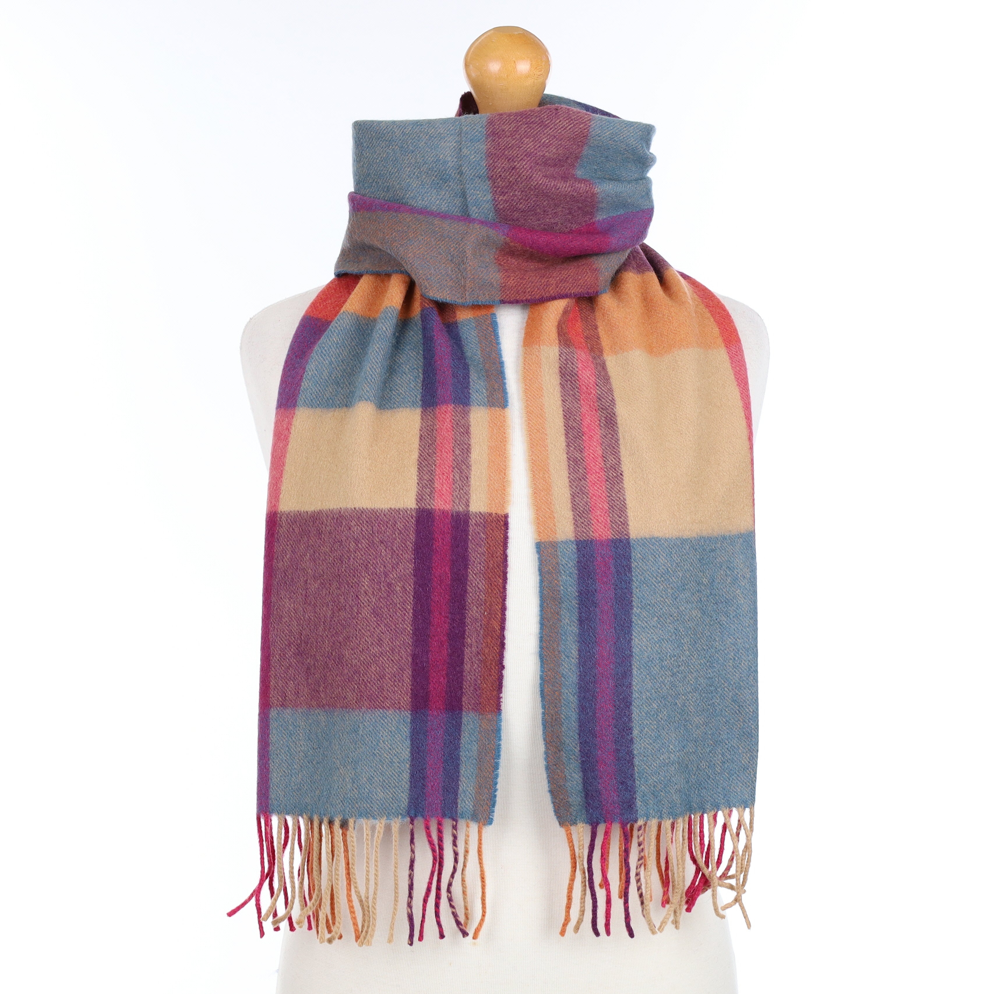 Scottish Blue Purple and Orange Patterned Cashmere Woven Scarf