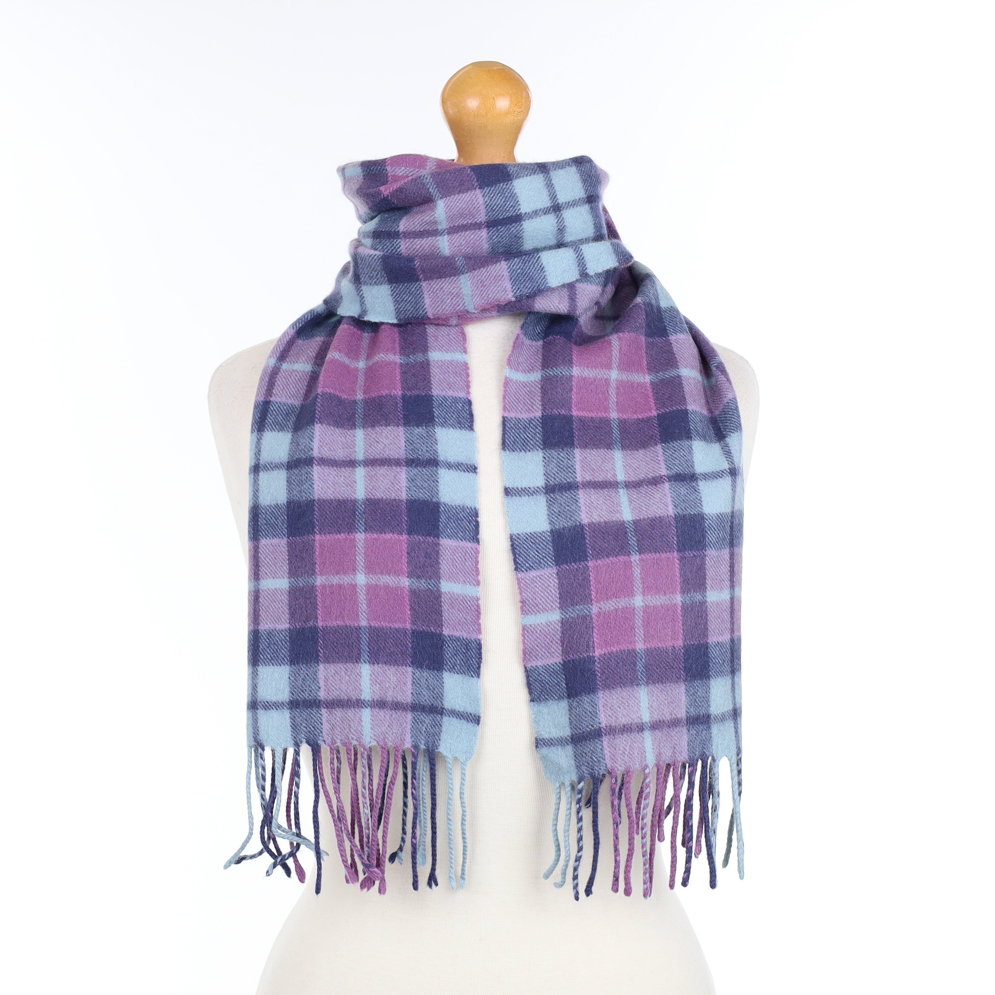 Purple and Blue Checked Cashmere Woven Scarf