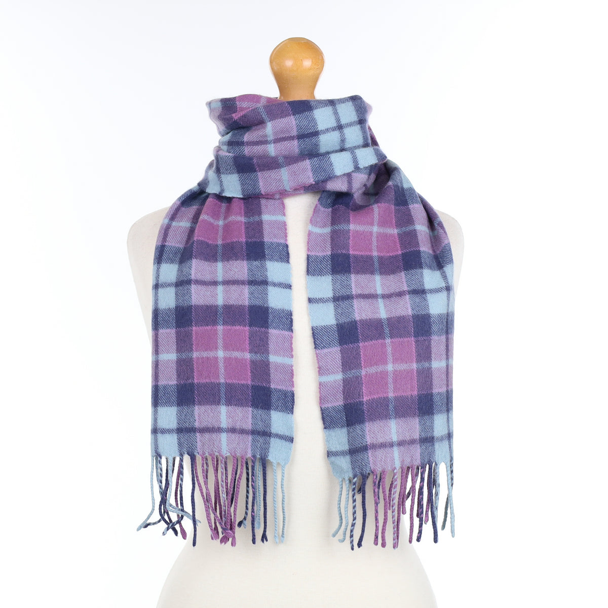 Purple and Blue Checked Cashmere Woven Scarf