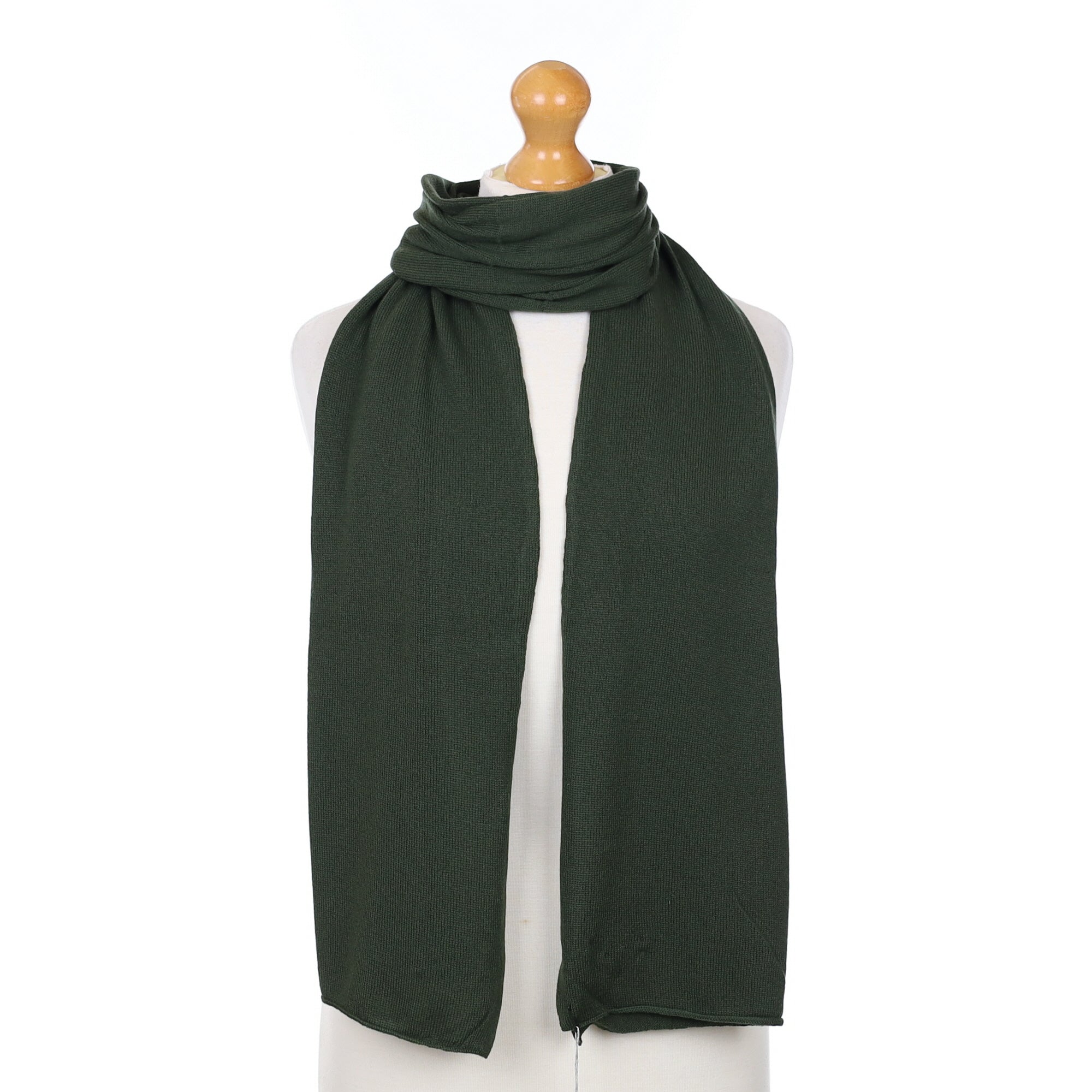 Brand New Scottish Darkest Khaki Cashmere Knitted Scarf