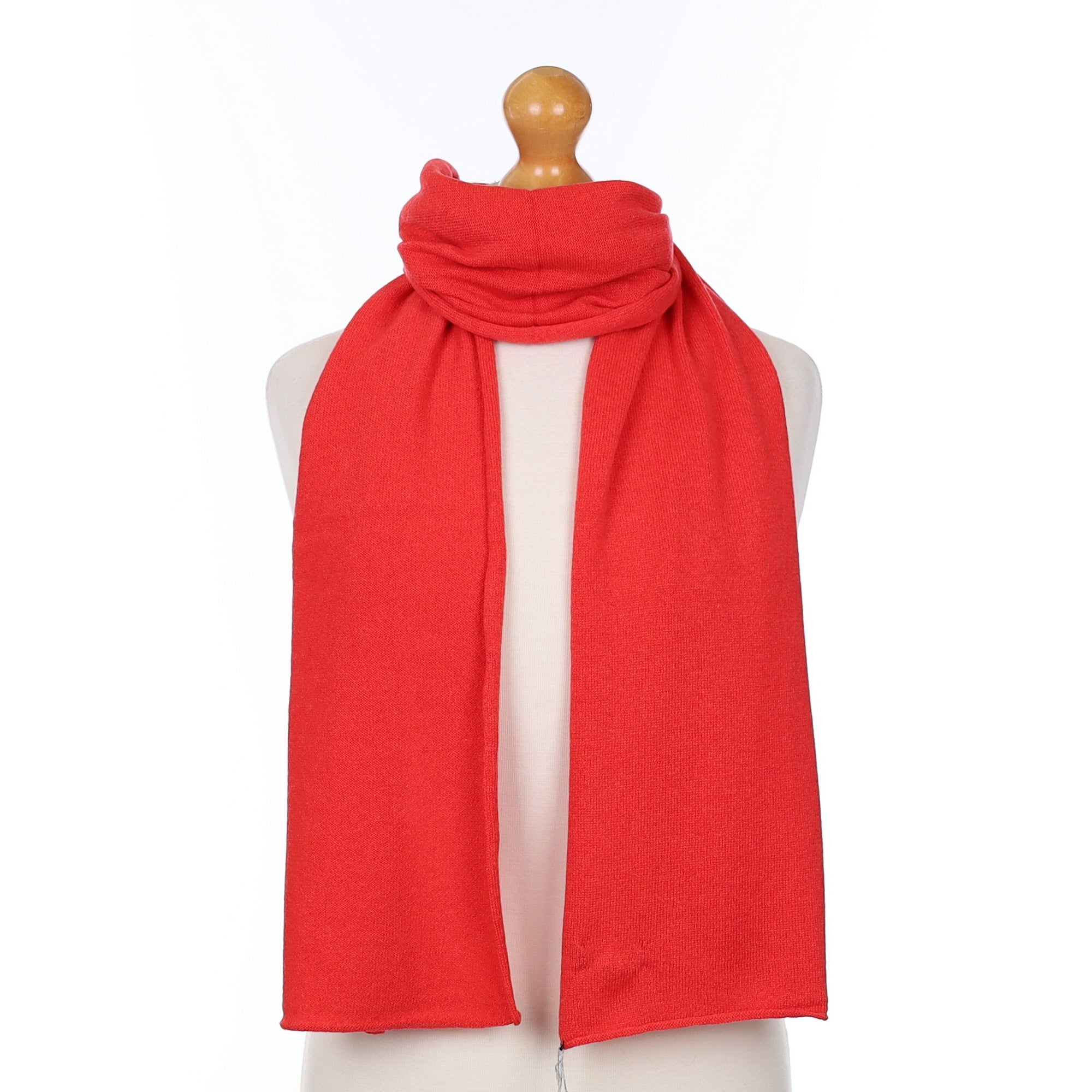 Brand New Scottish Vermillion Red Cashmere Knitted Scarf