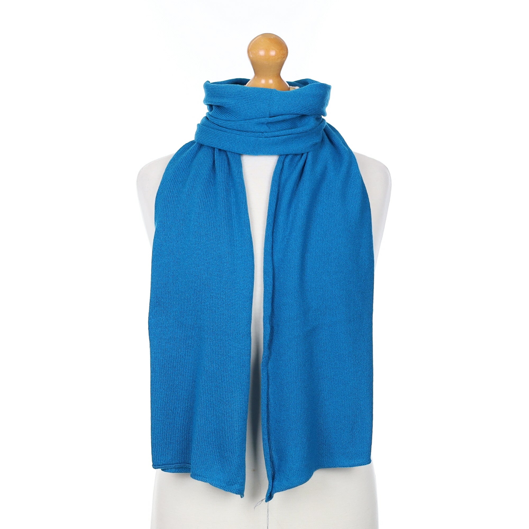 Brand New Scottish Mediterranean Blue Cashmere Knitted Scarf