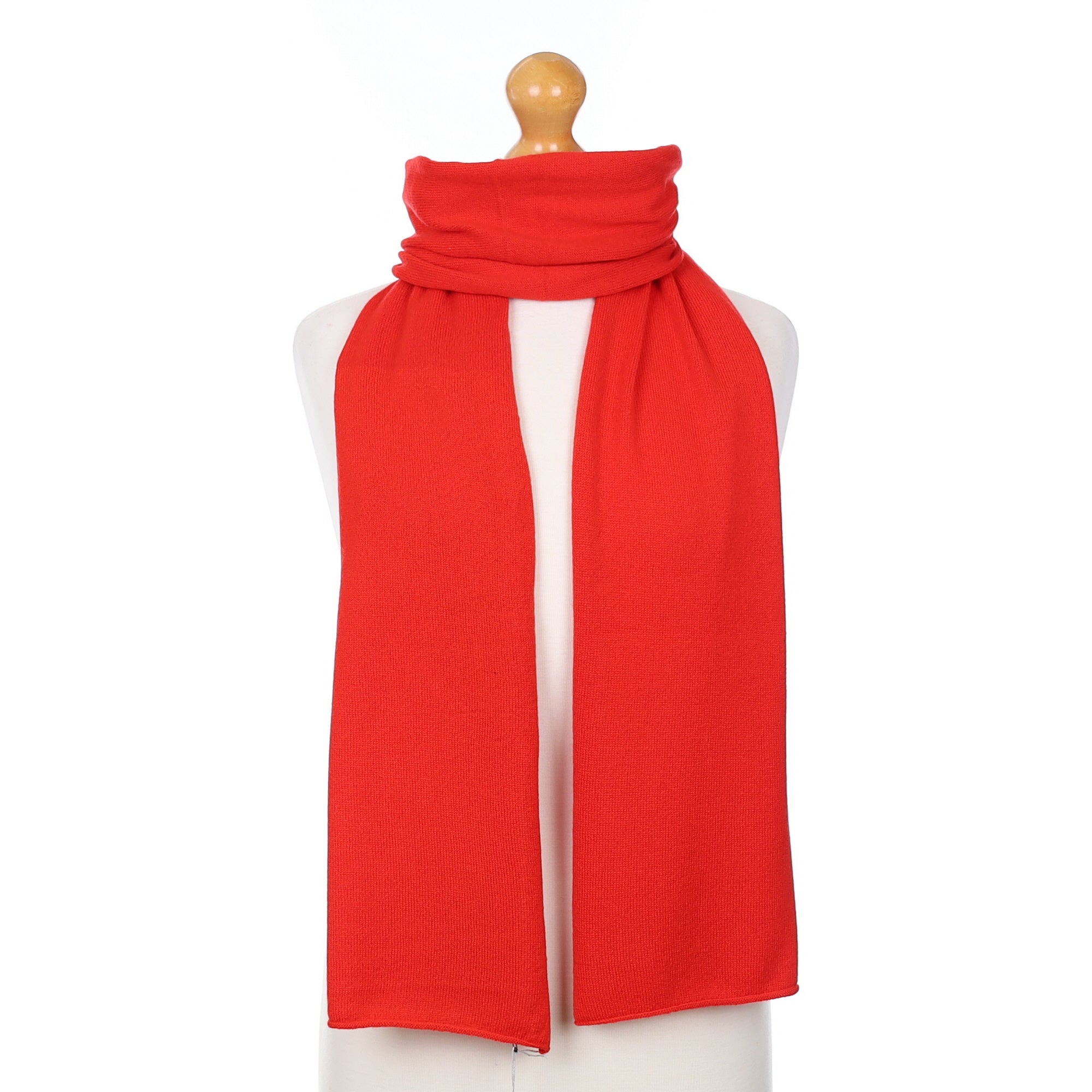 Brand New Scottish Tomato Red Cashmere Knitted Scarf