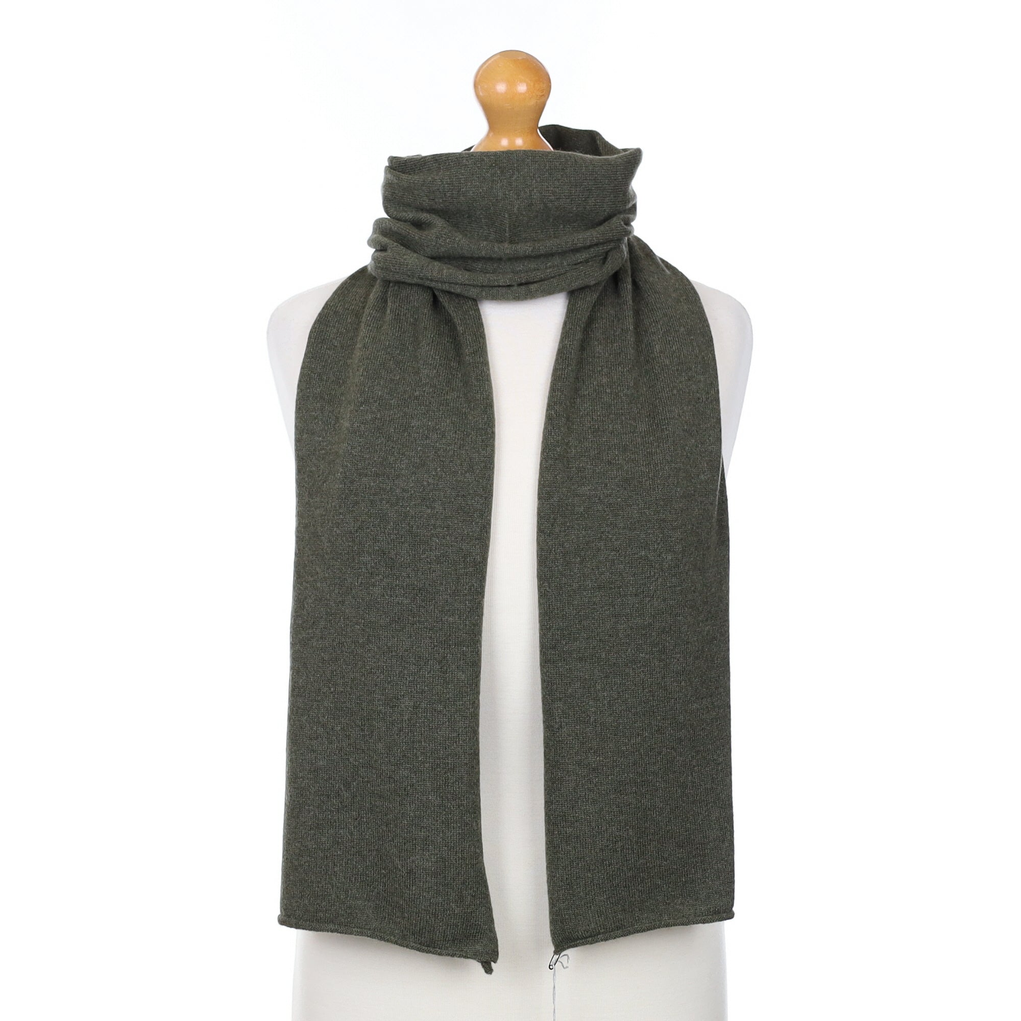 Brand New Scottish Khaki Green Cashmere Knitted Scarf
