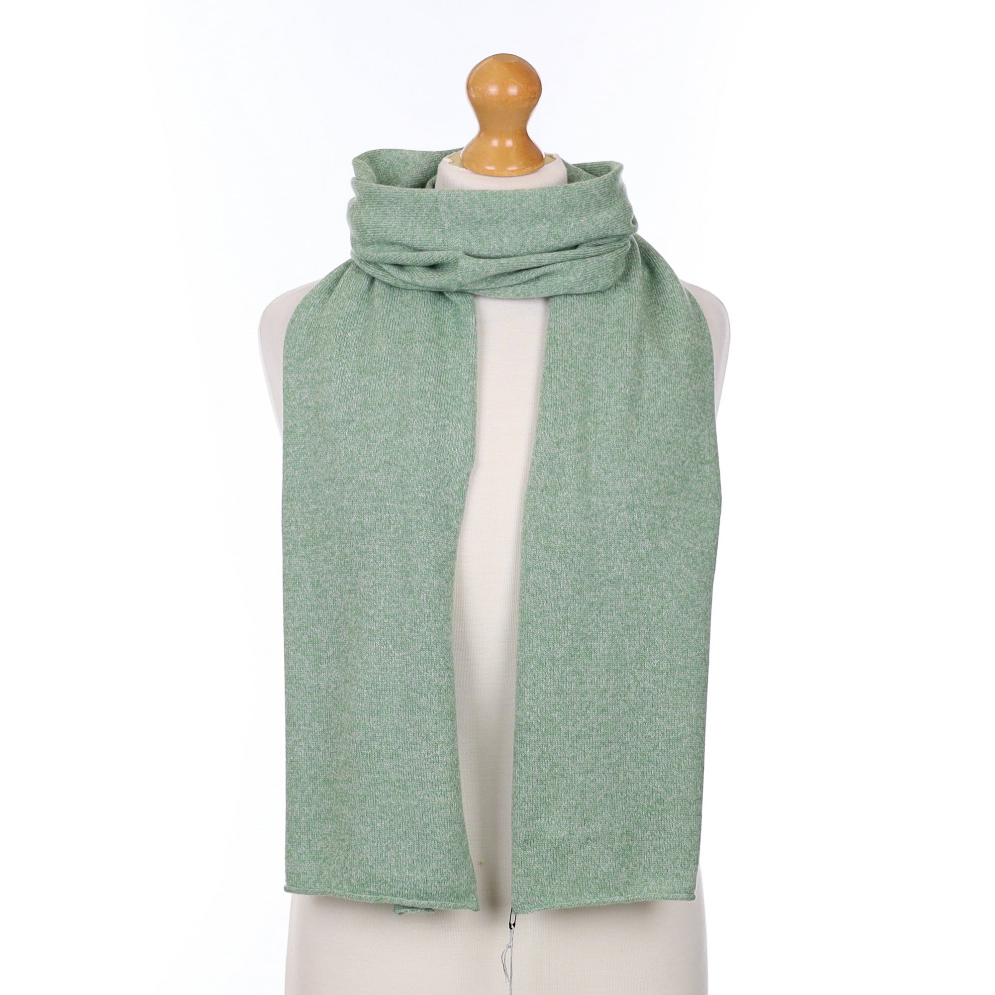 Brand New Scottish Sage Green Marl Cashmere Knitted Scarf