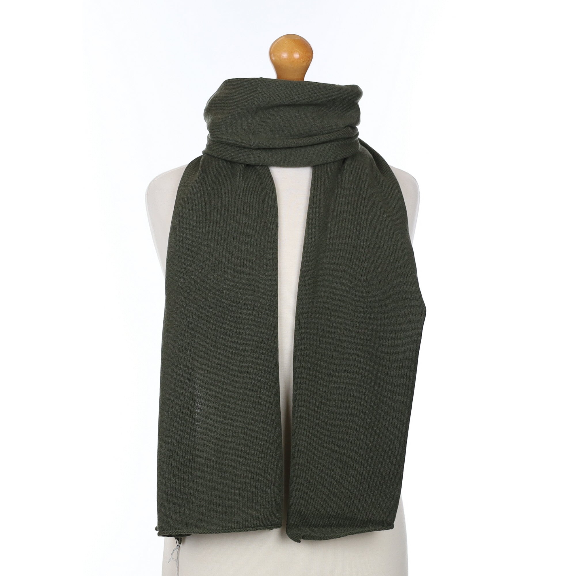 Brand New Scottish Deep Khaki Cashmere Knitted Scarf