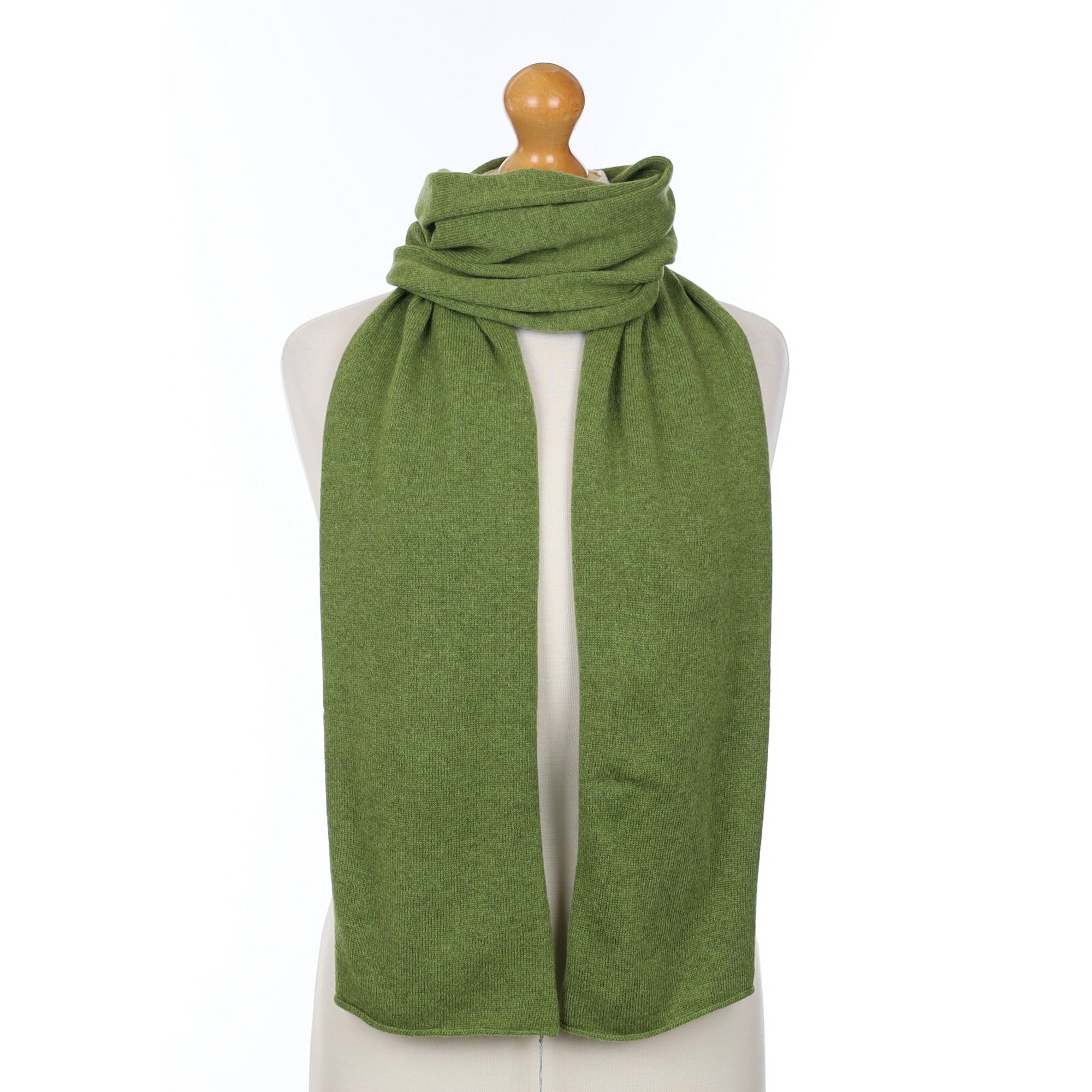 Brand New Scottish Basil Green Cashmere Knitted Scarf