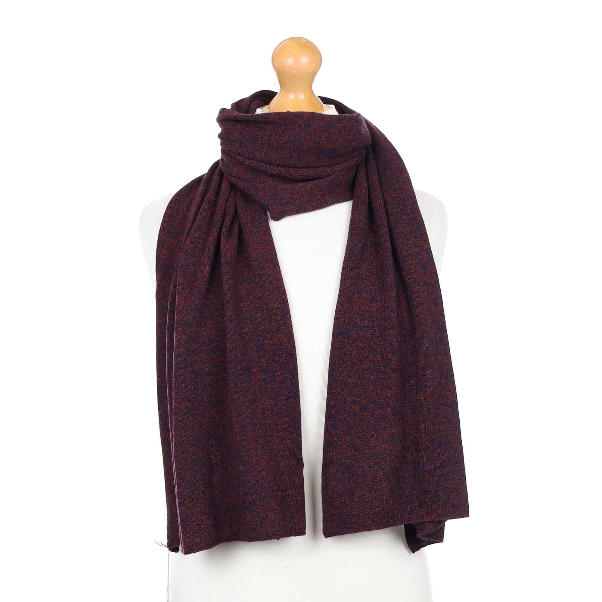 Brand New Scottish Navy and Rust Marl Cashmere Knitted Scarf