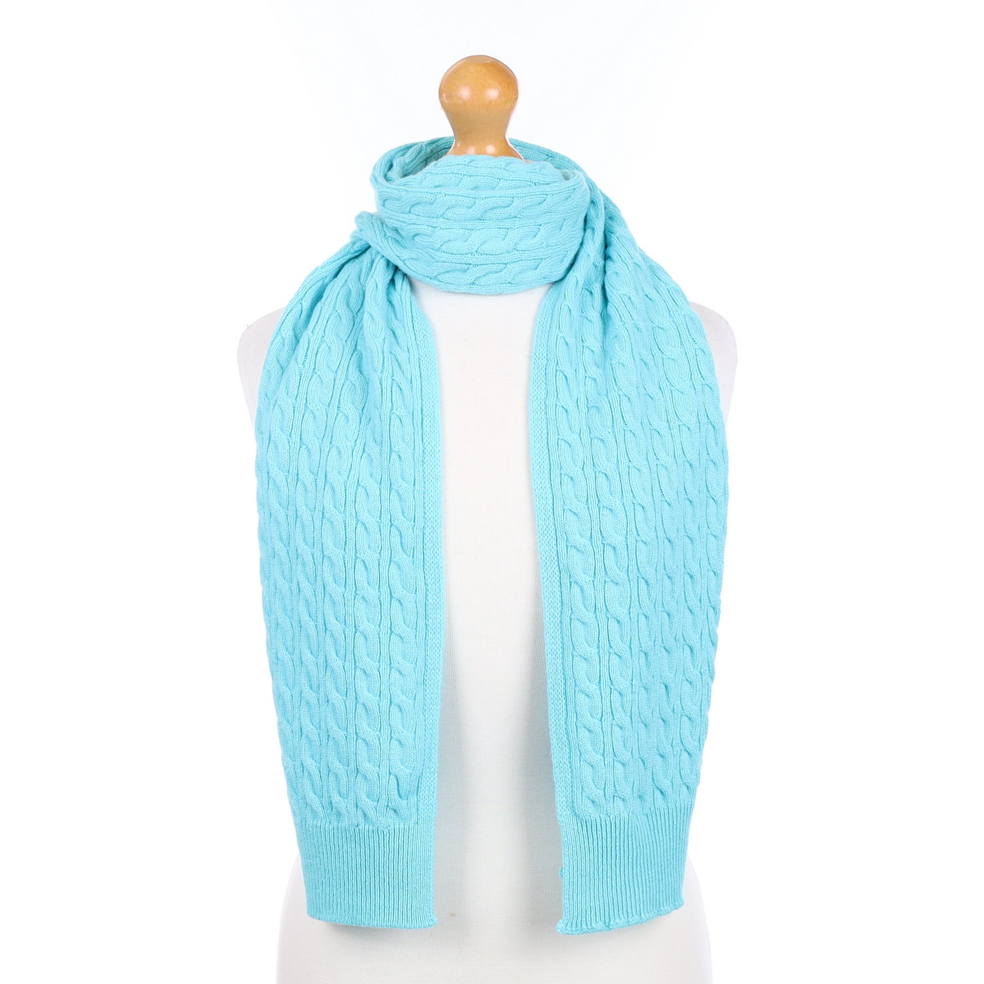 Brand New Scottish Aquamarine Cashmere Cable Scarf