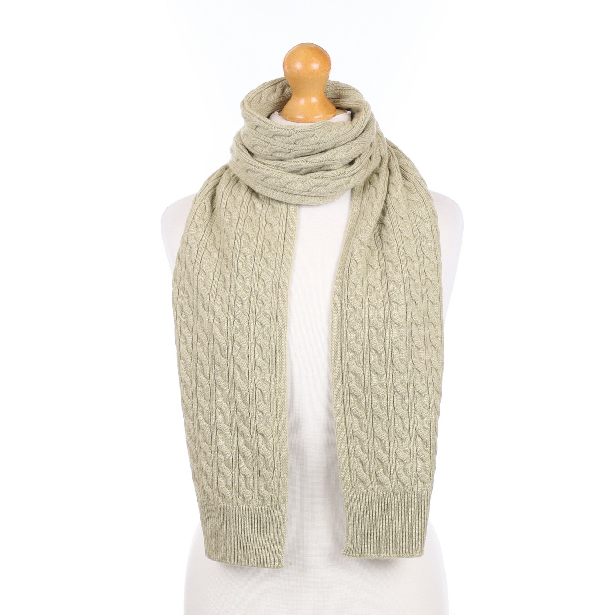 Brand New Scottish Pale Sage Cashmere Cable Scarf
