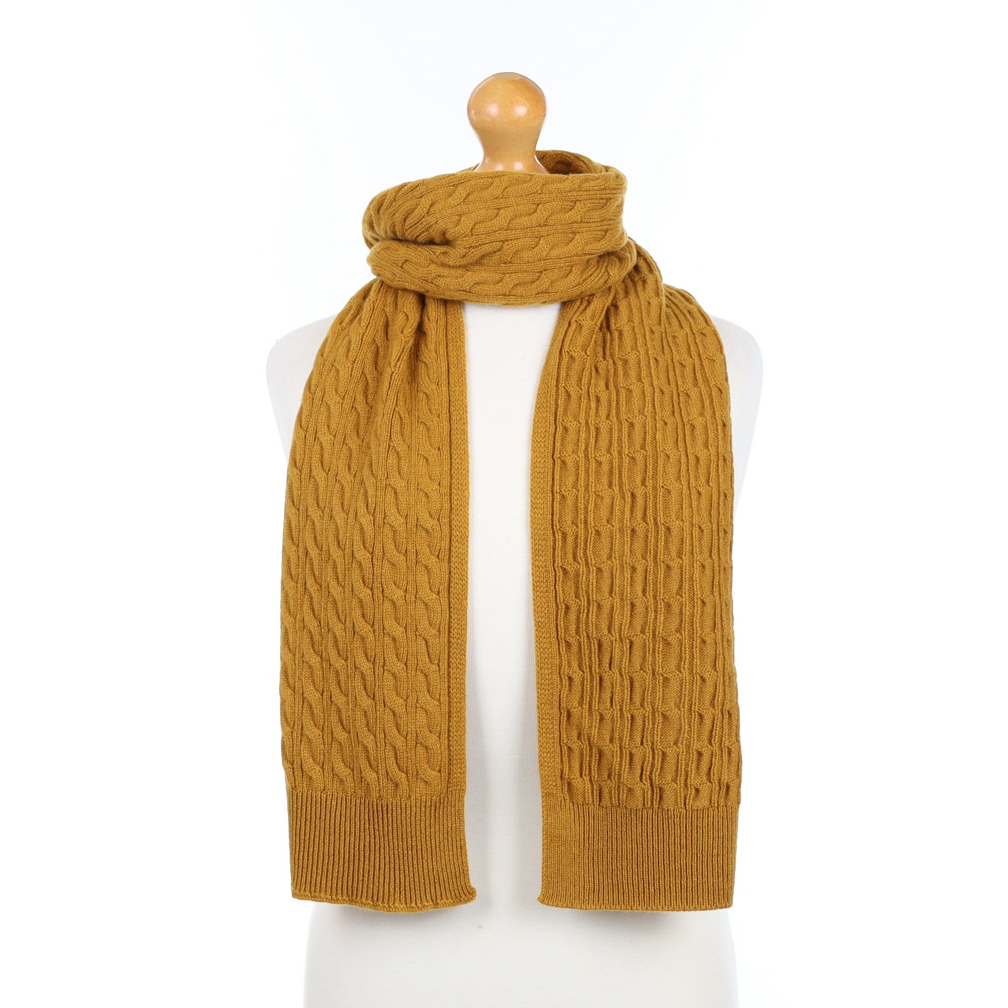 Brand New Scottish Mustard Cashmere Cable Scarf