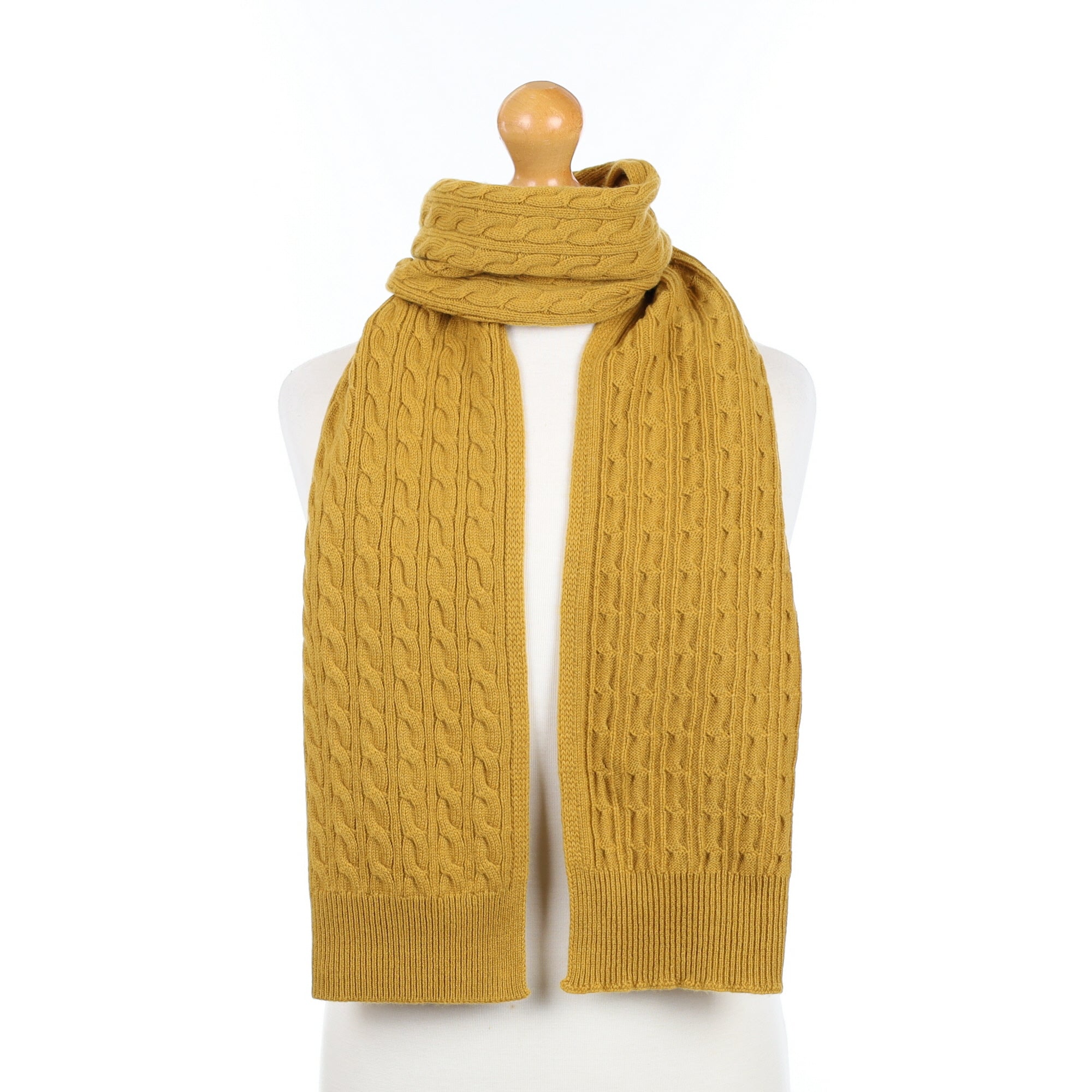Brand New Scottish Golden Yellow Cashmere Cable Scarf