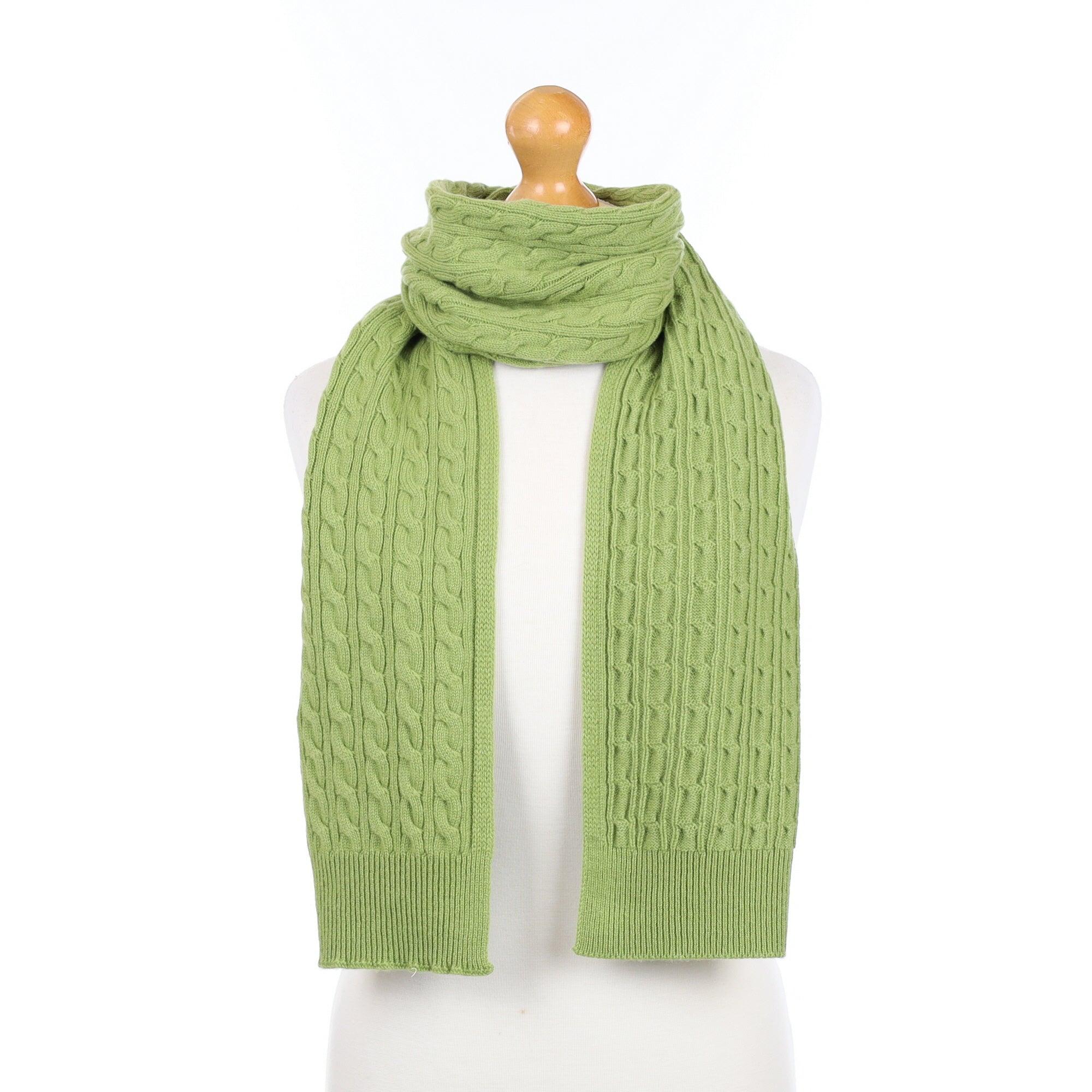 Brand New Scottish Pistachio Green Cashmere Cable Scarf