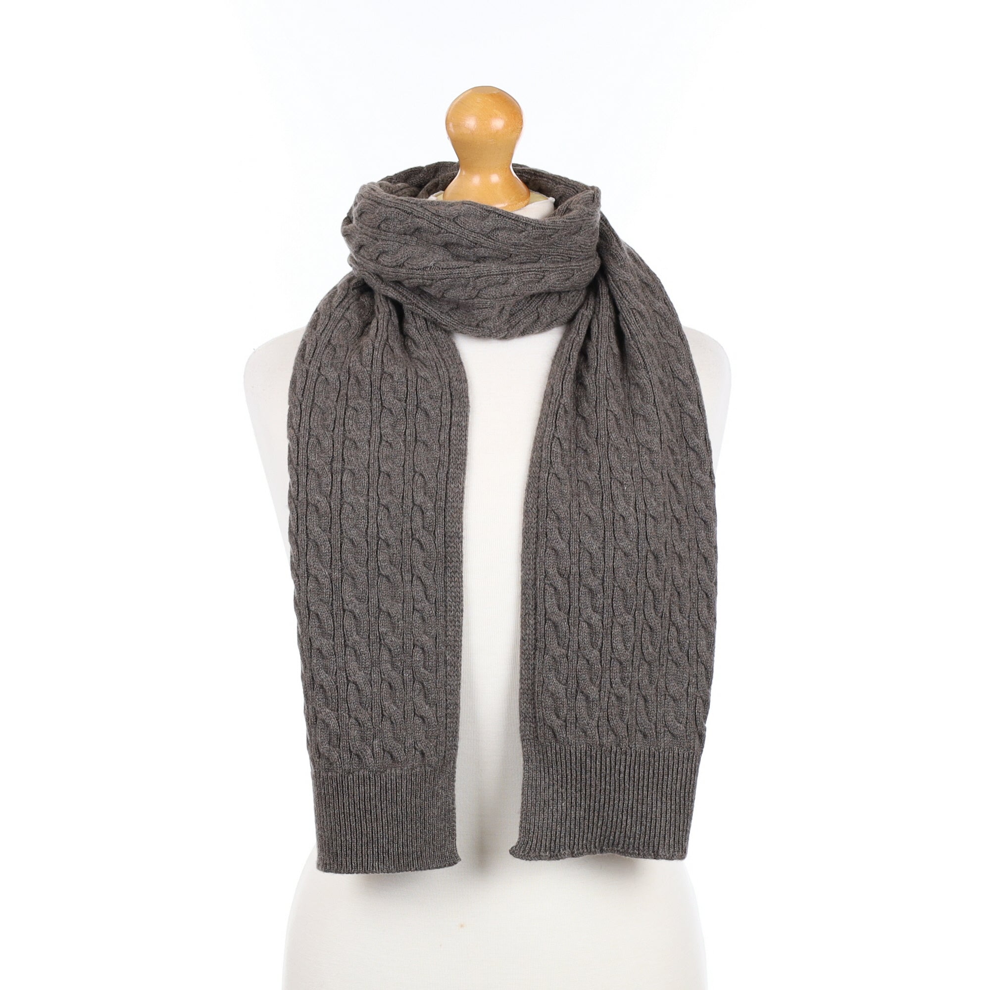 Brand New Scottish Espresso Brown Cashmere Cable Scarf