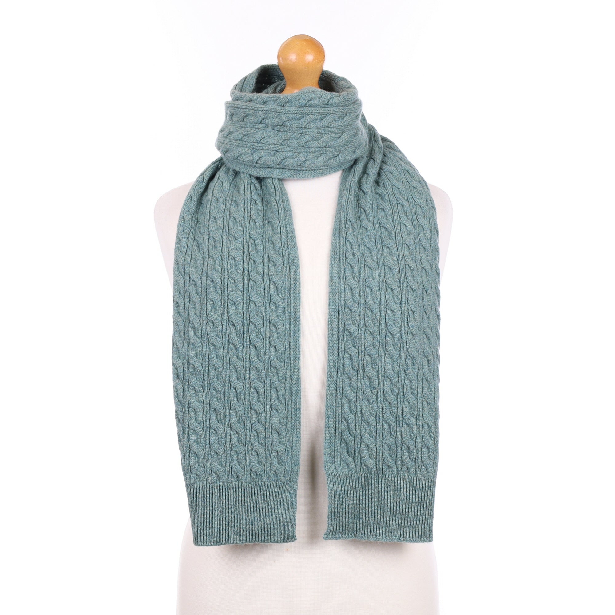 Brand New Scottish Dusky Green Cashmere Cable Scarf