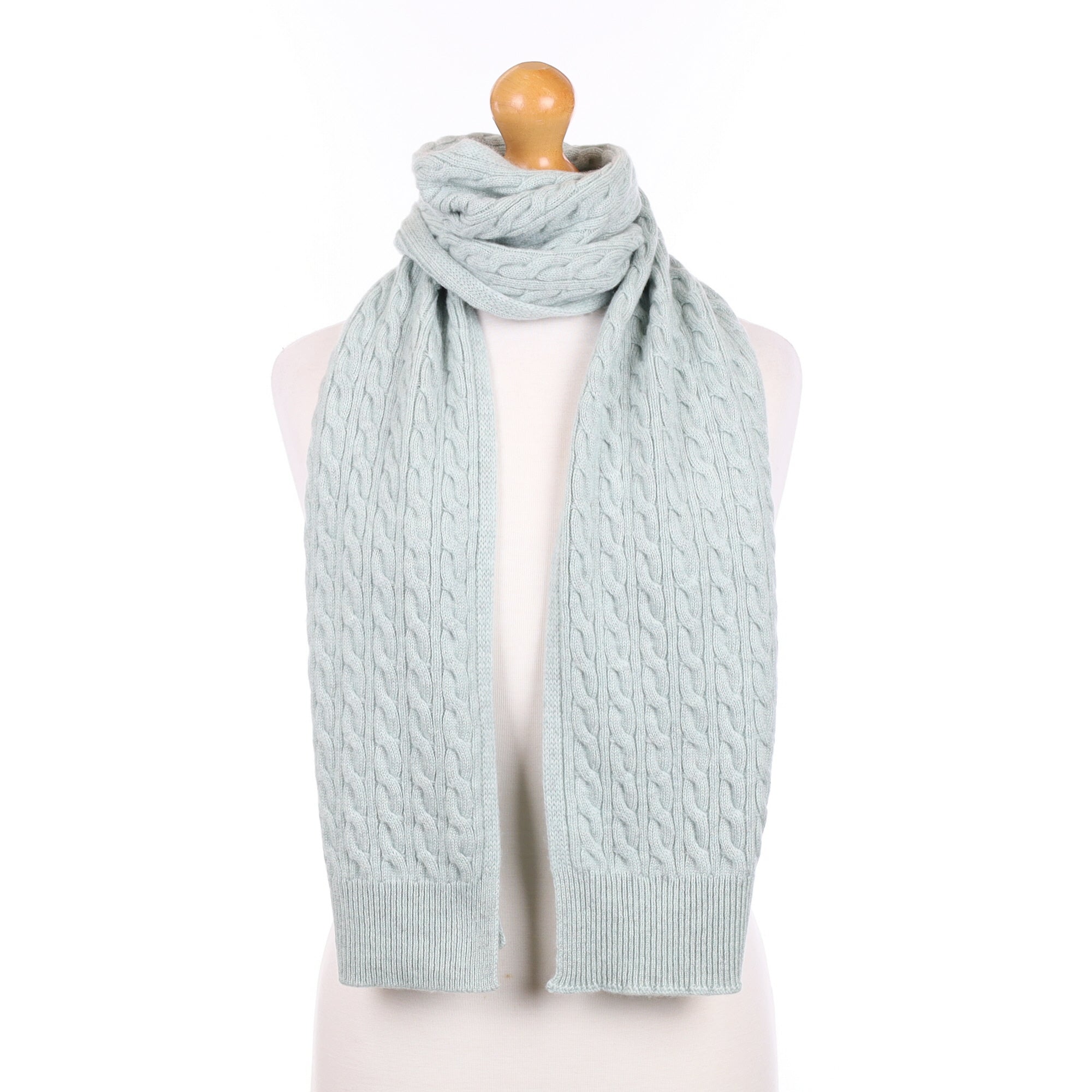 Brand New Scottish Powder Blue Cashmere Cable Scarf