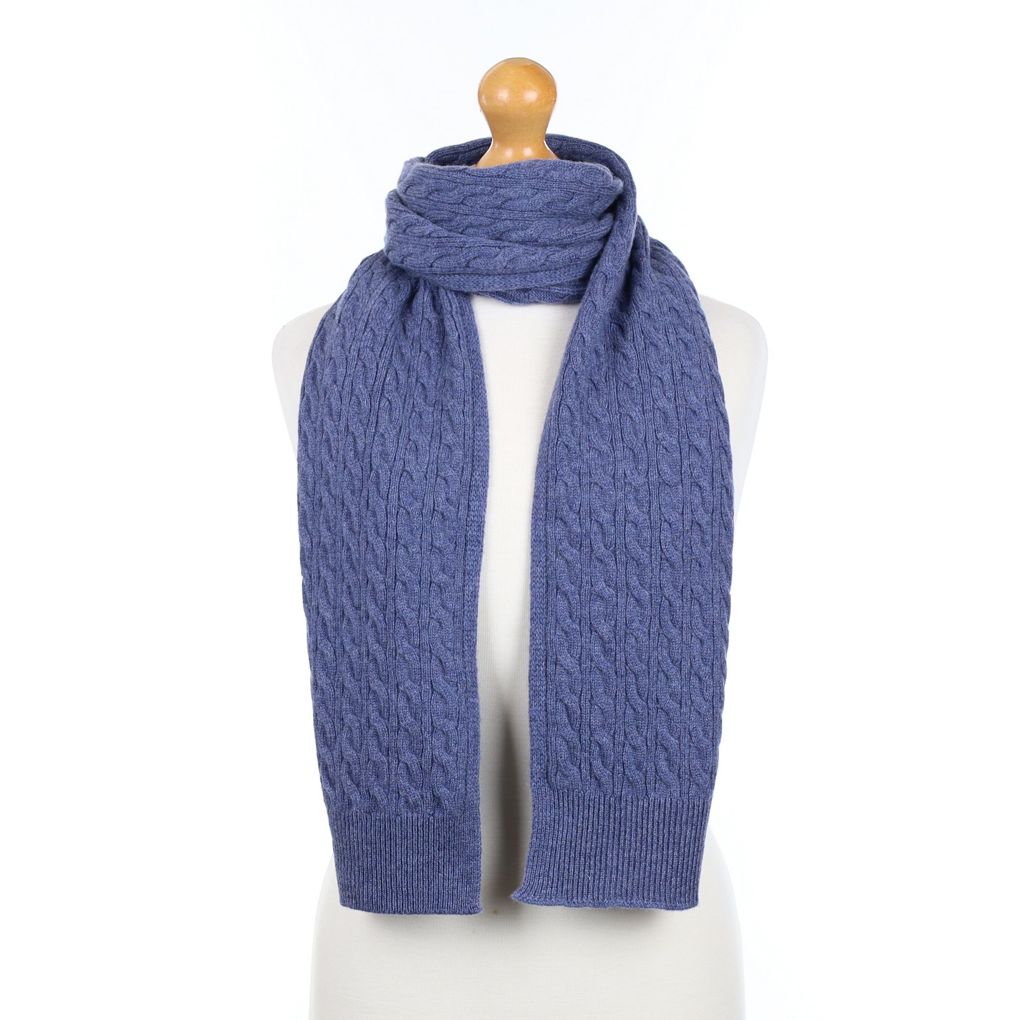 Brand New Scottish Denim Blue Cashmere Cable Scarf