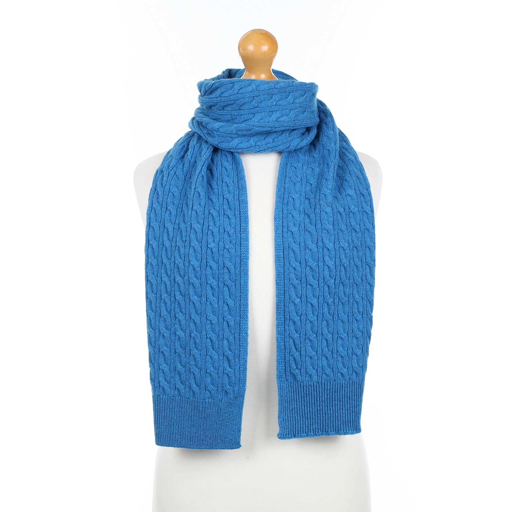 Brand New Scottish Spanish Blue Cashmere Cable Scarf