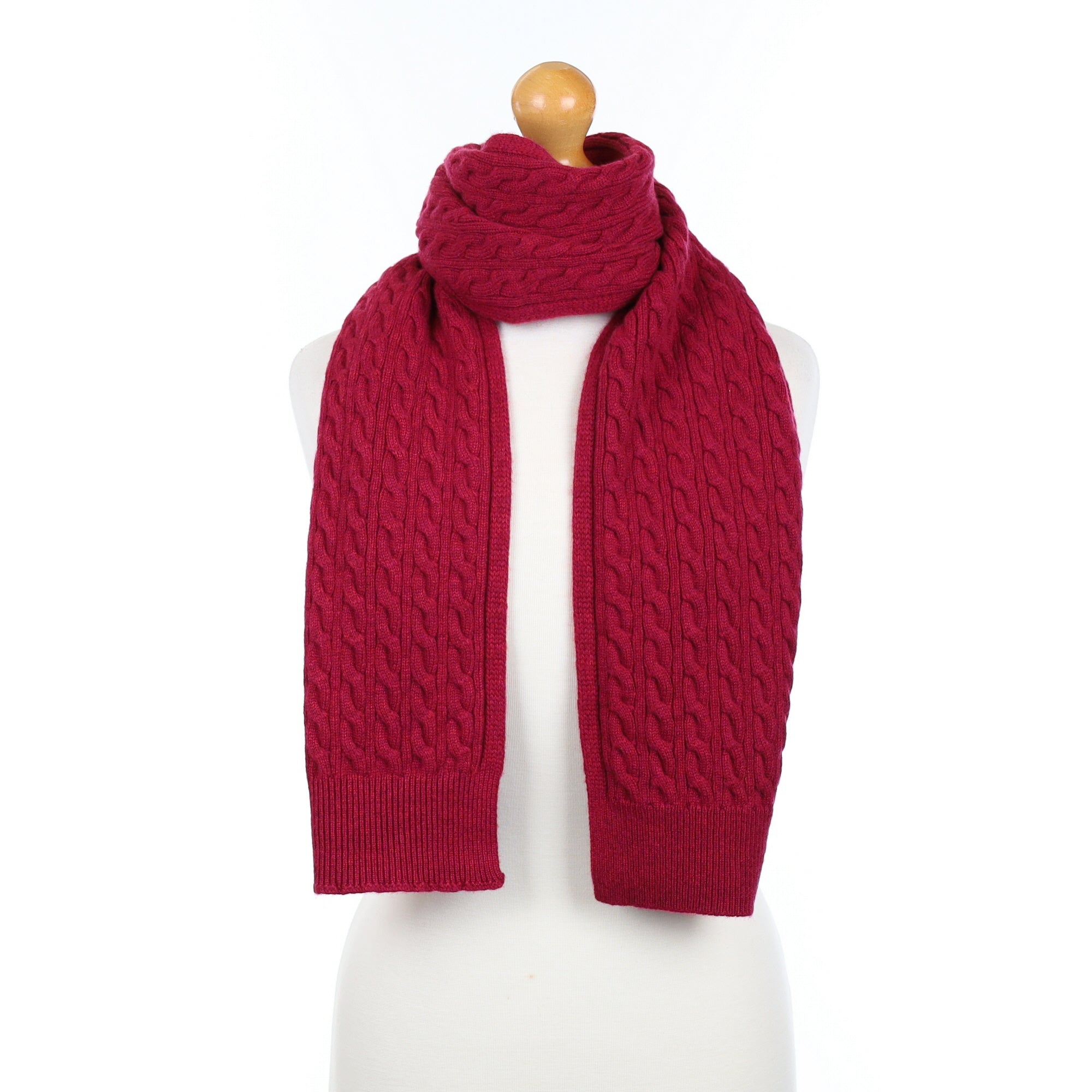Brand New Scottish Berry Red Cashmere Cable Scarf