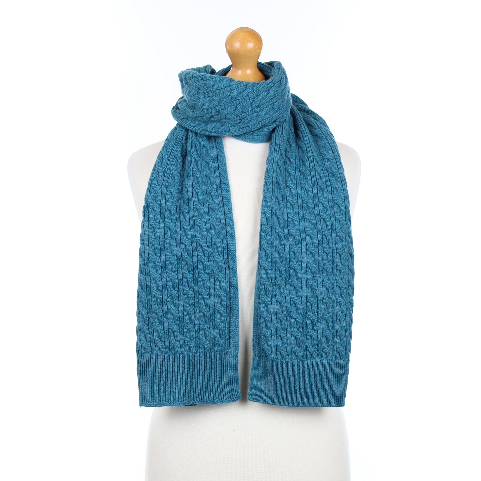Brand New Scottish Steel Blue Cashmere Cable Scarf