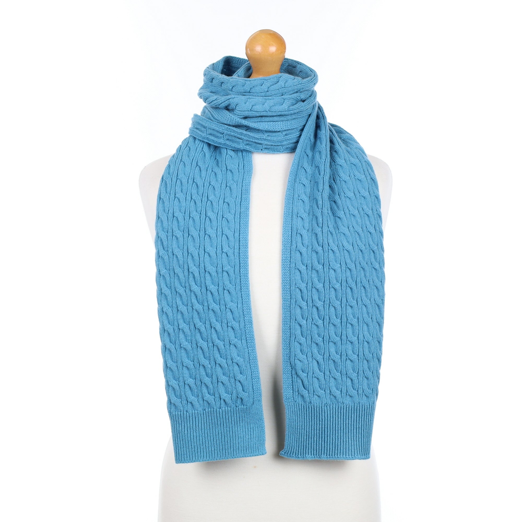 Brand New Scottish Cornflower Blue Cashmere Cable Scarf