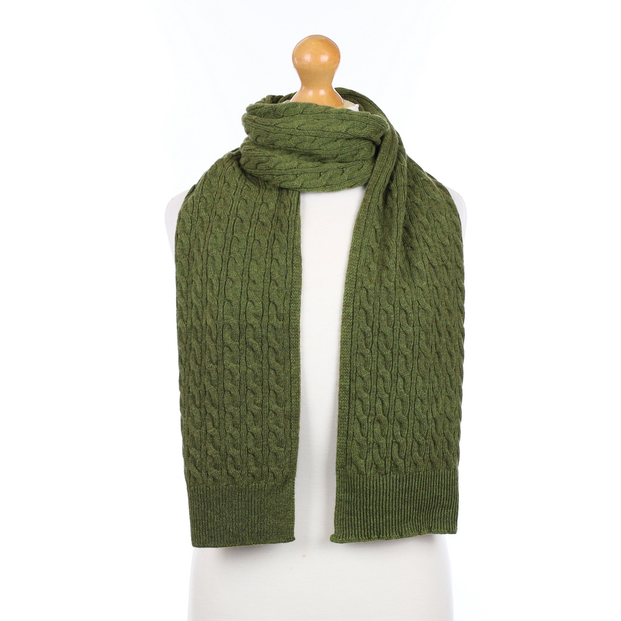 Brand New Scottish Pine Green Cashmere Cable Scarf