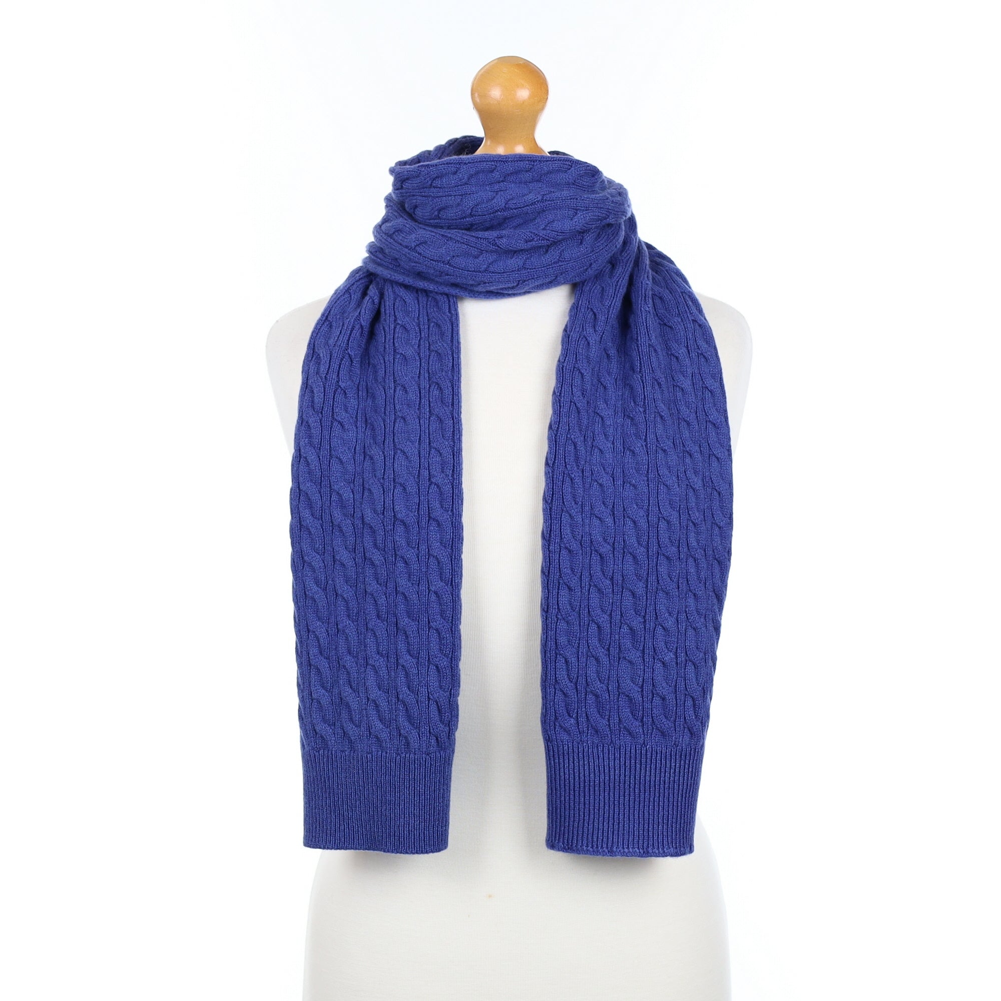 Brand New Scottish Royal Blue Cashmere Cable Scarf