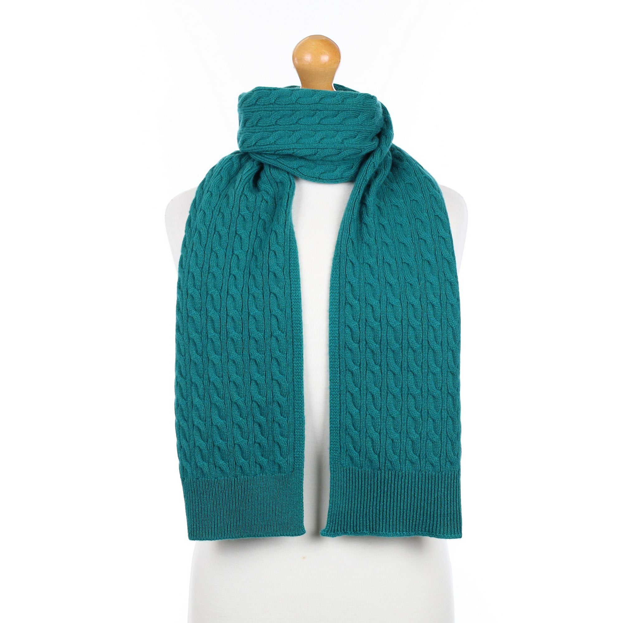 Brand New Scottish Teal Green Cashmere Cable Scarf