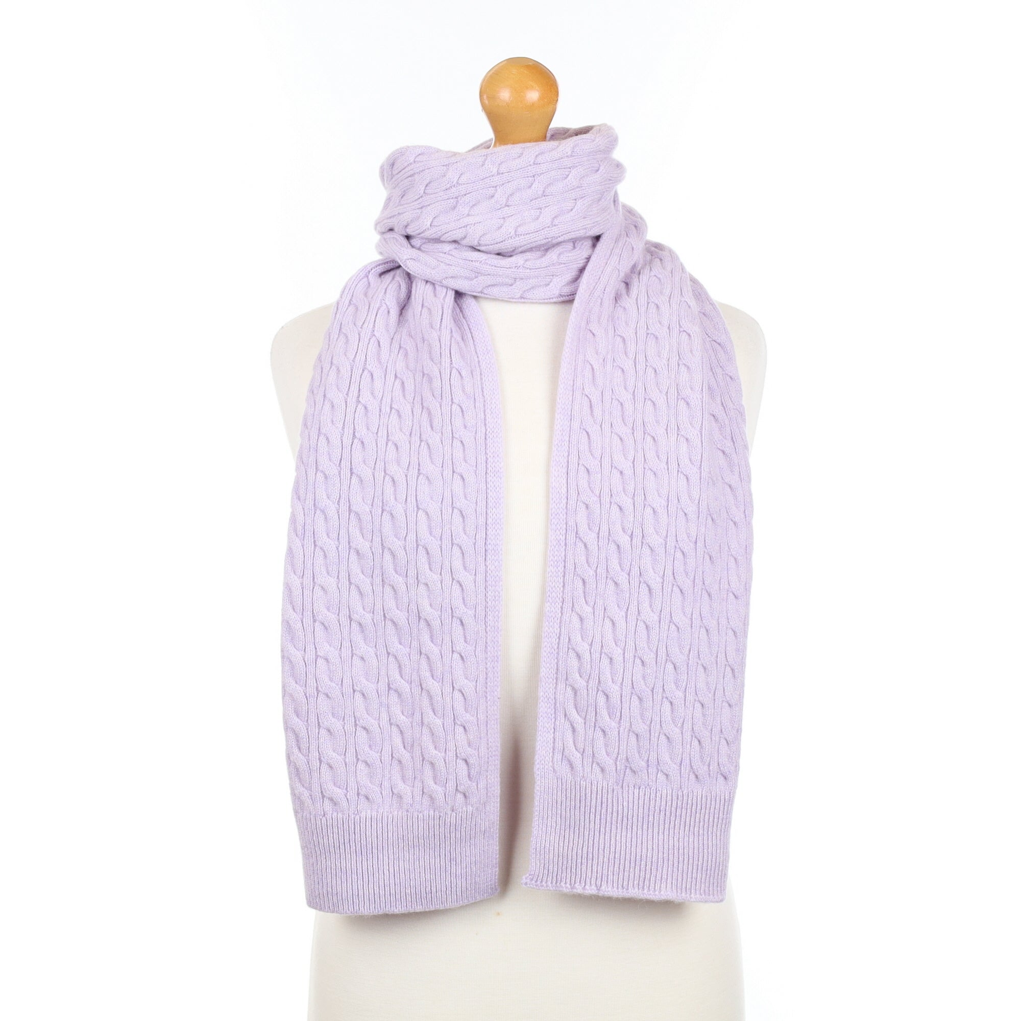 Brand New Scottish Periwinkle Purple Cashmere Cable Scarf