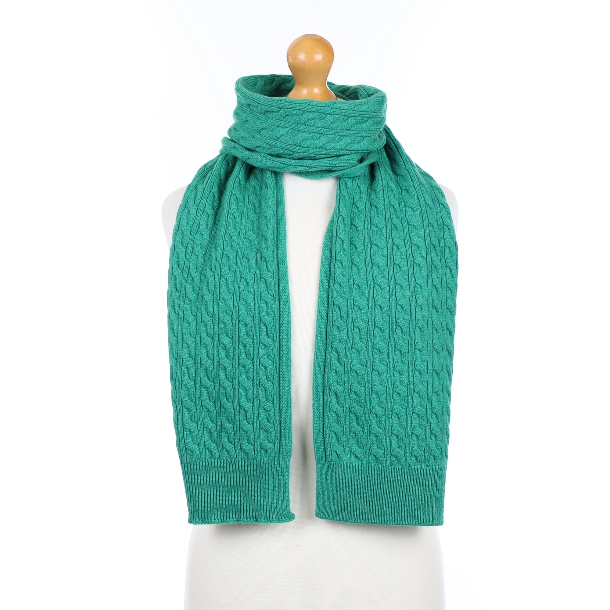Brand New Scottish Ocean Green Cashmere Cable Scarf