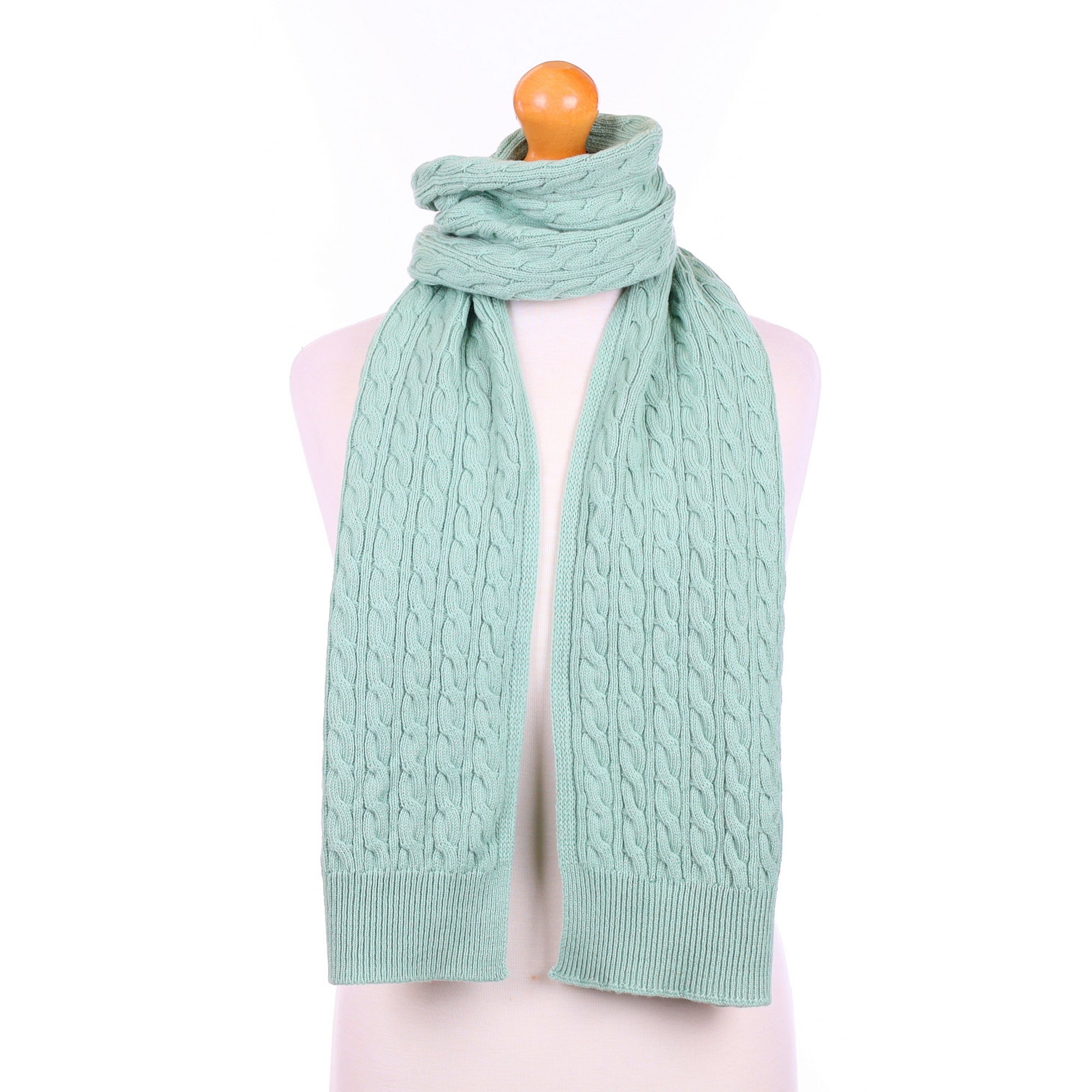 Brand New Scottish Hazy Mint Green Cashmere Cable Scarf